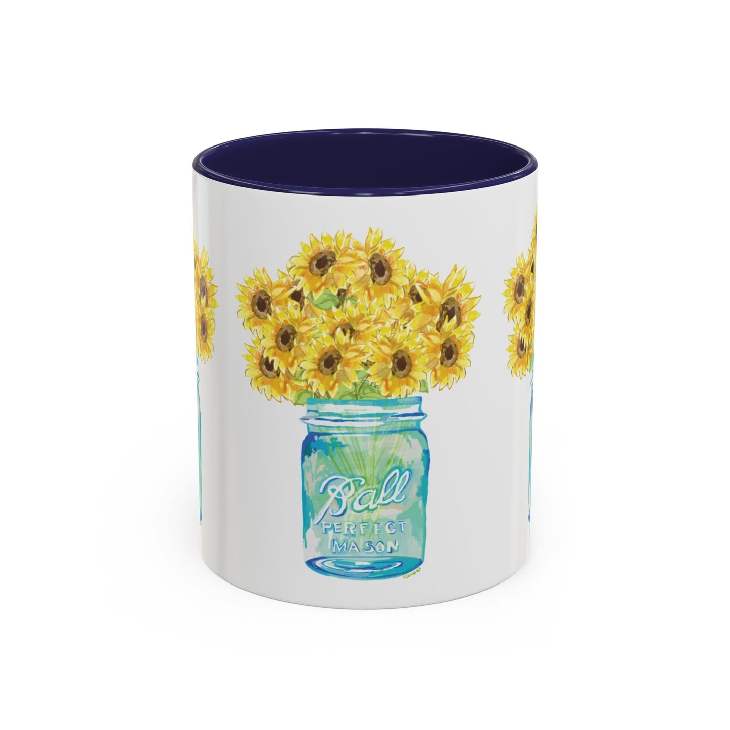 Sunflower Mason Jar Coffee Mug (11, 15oz) - Blue Cava