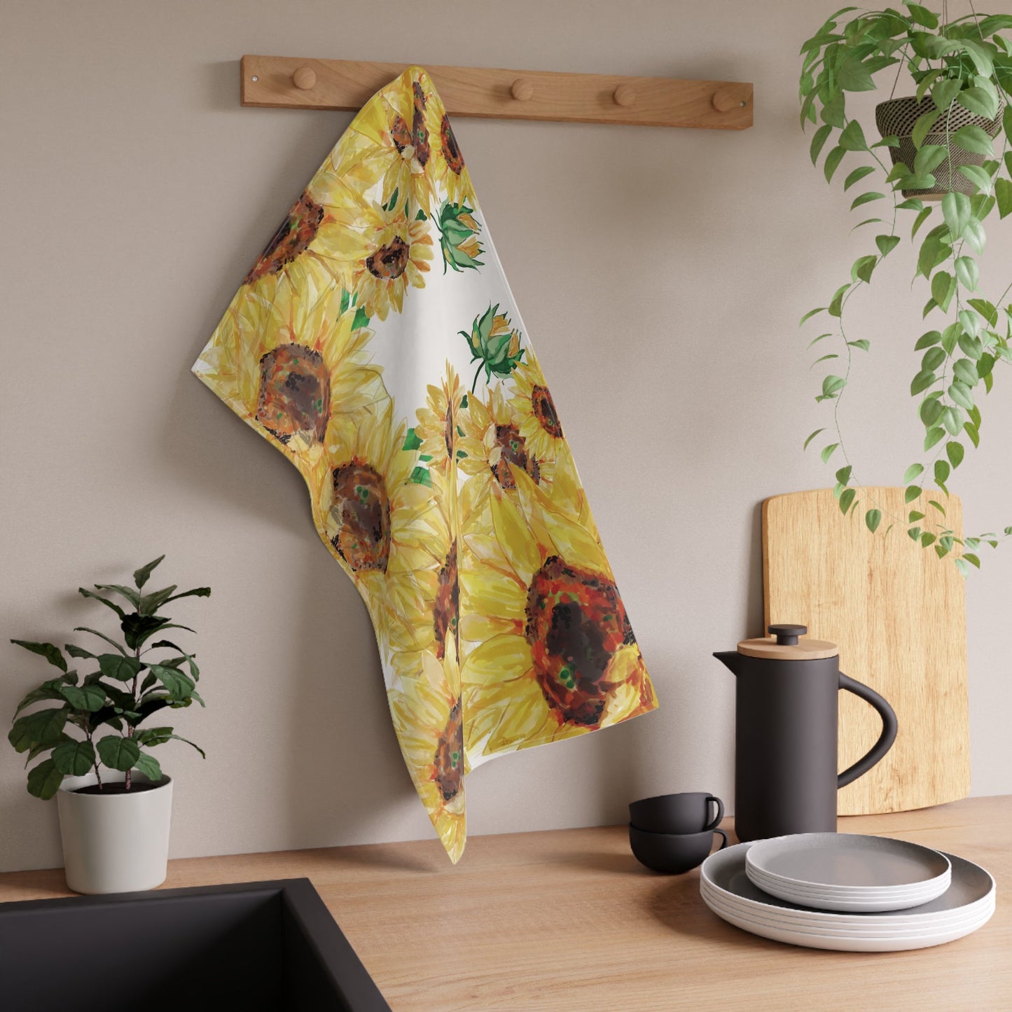 Sunflower Tea Towels - Floral Decor - Blue Cava