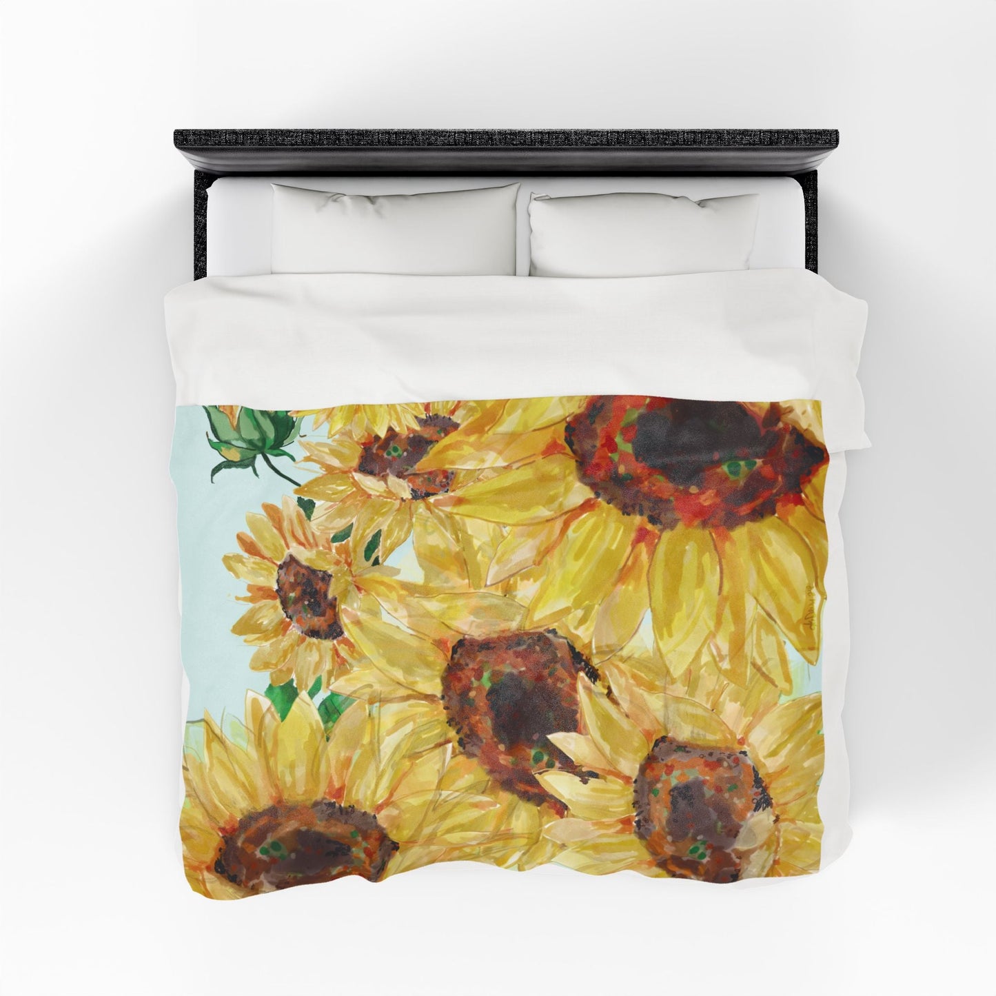 Sunflower Velveteen Plush Blanket - Blue Cava