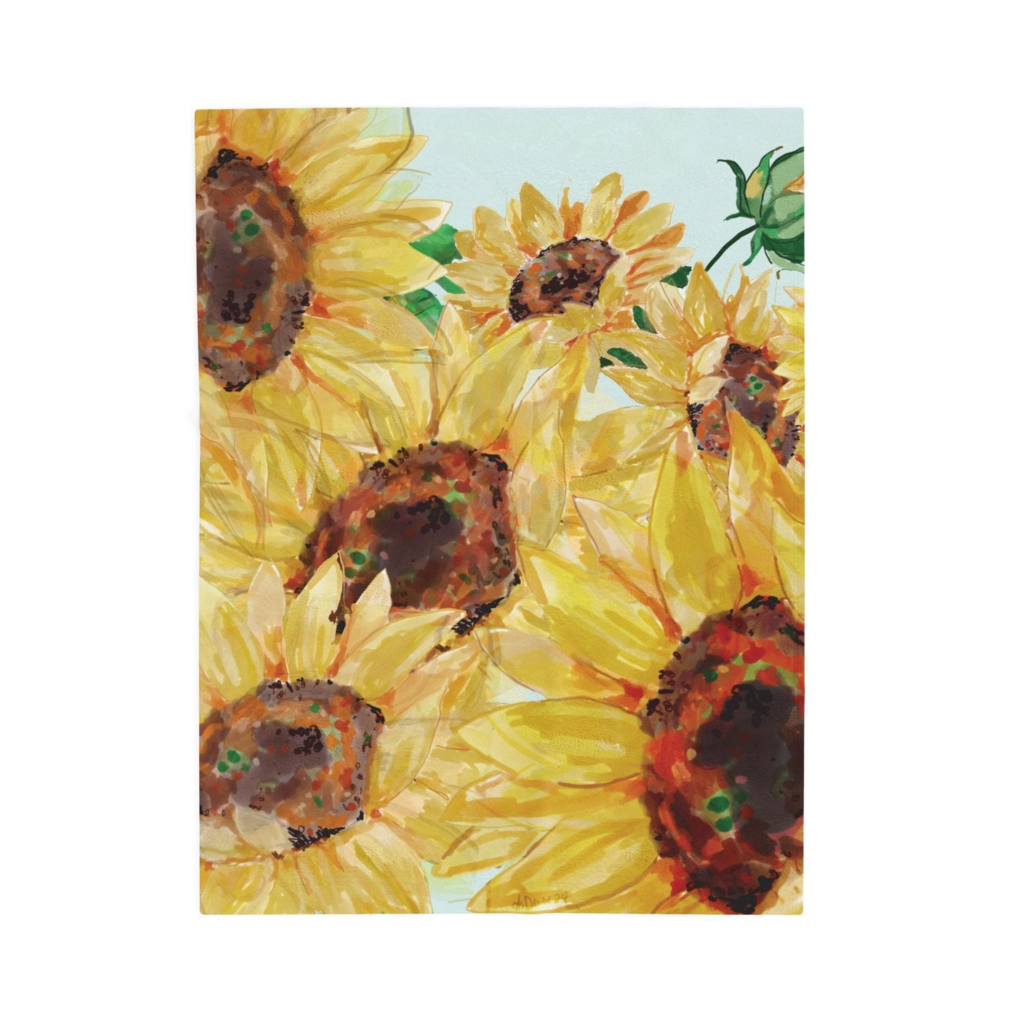 Sunflower Velveteen Plush Blanket - Blue Cava