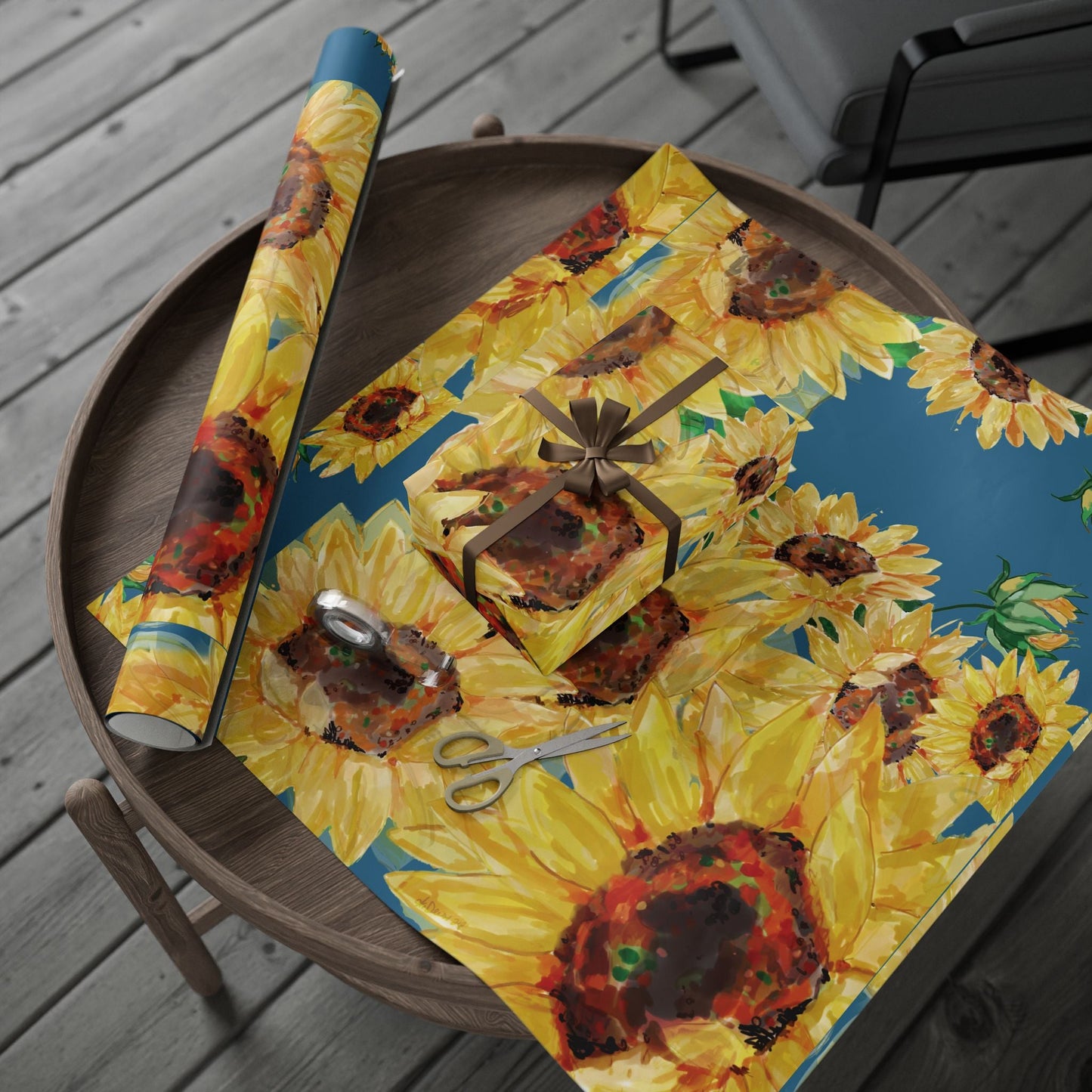 Sunflower Wrapping Paper Roll – Eco - Friendly Gift Packaging - Blue Cava