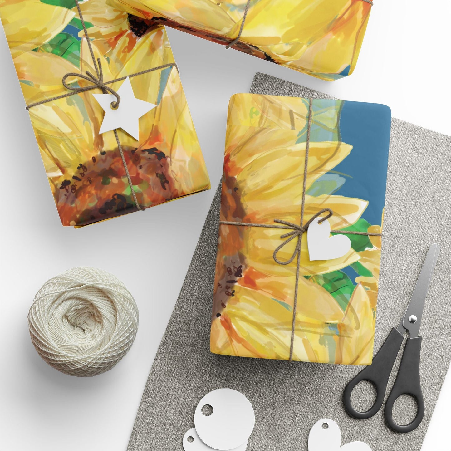 Sunflower Wrapping Paper Roll – Eco - Friendly Gift Packaging - Blue Cava