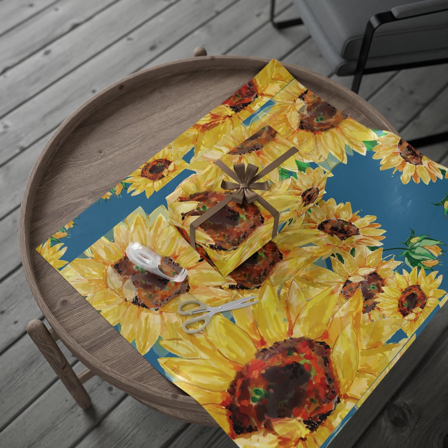 Sunflower Wrapping Paper Roll – Eco - Friendly Gift Packaging - Blue Cava