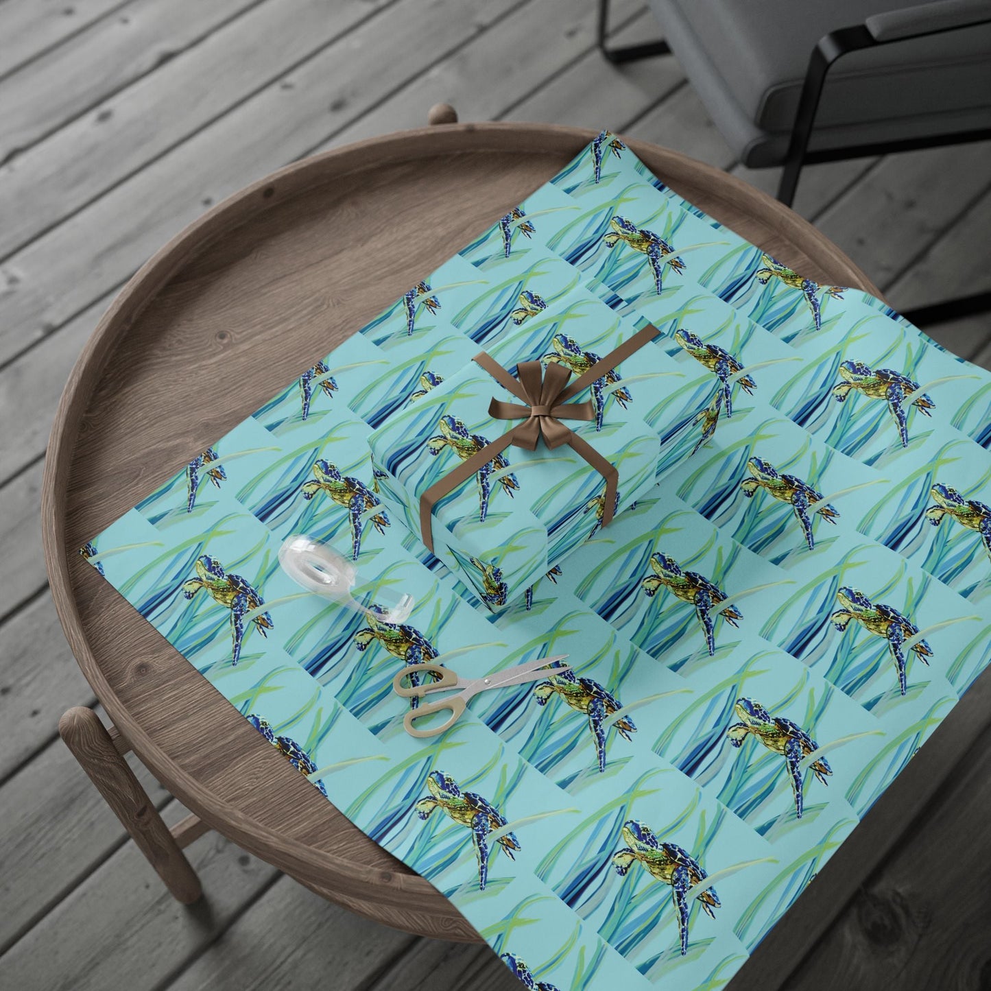 Swimming Sea Turtle Wrapping Paper - Blue Cava