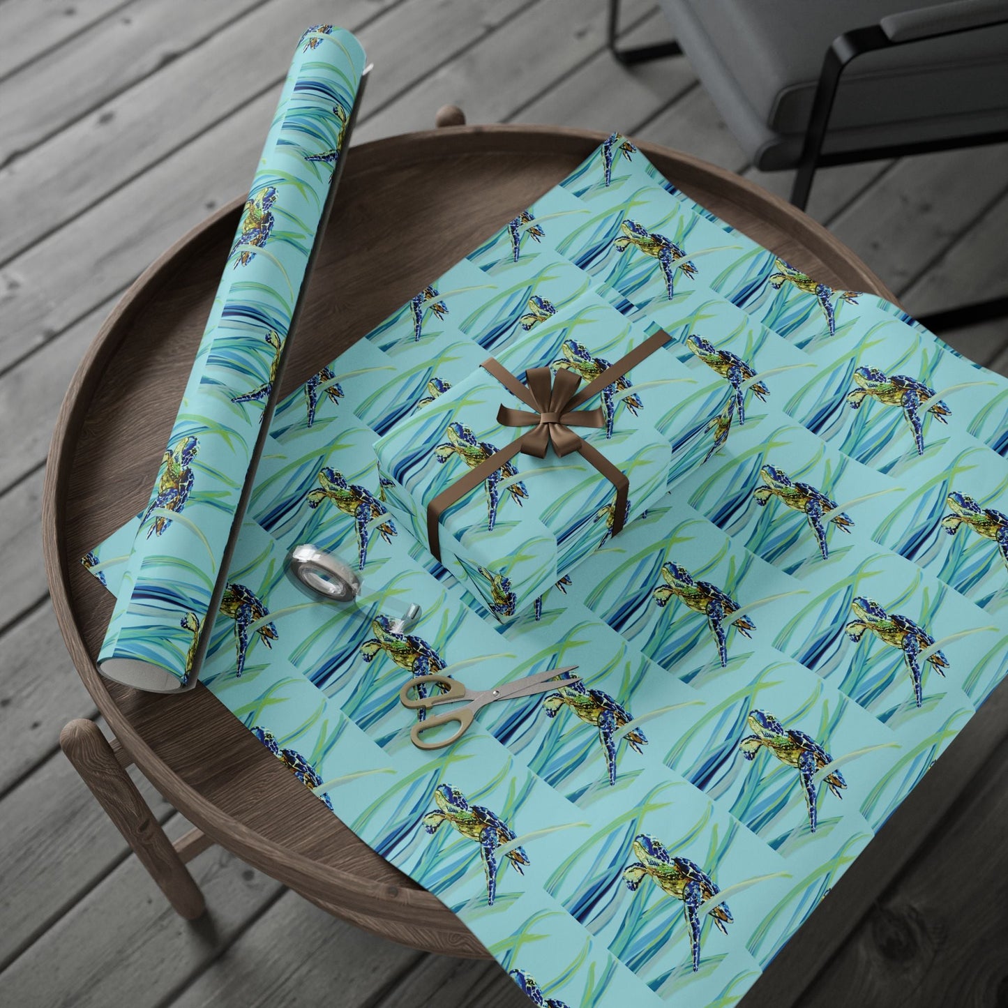 Swimming Sea Turtle Wrapping Paper - Blue Cava
