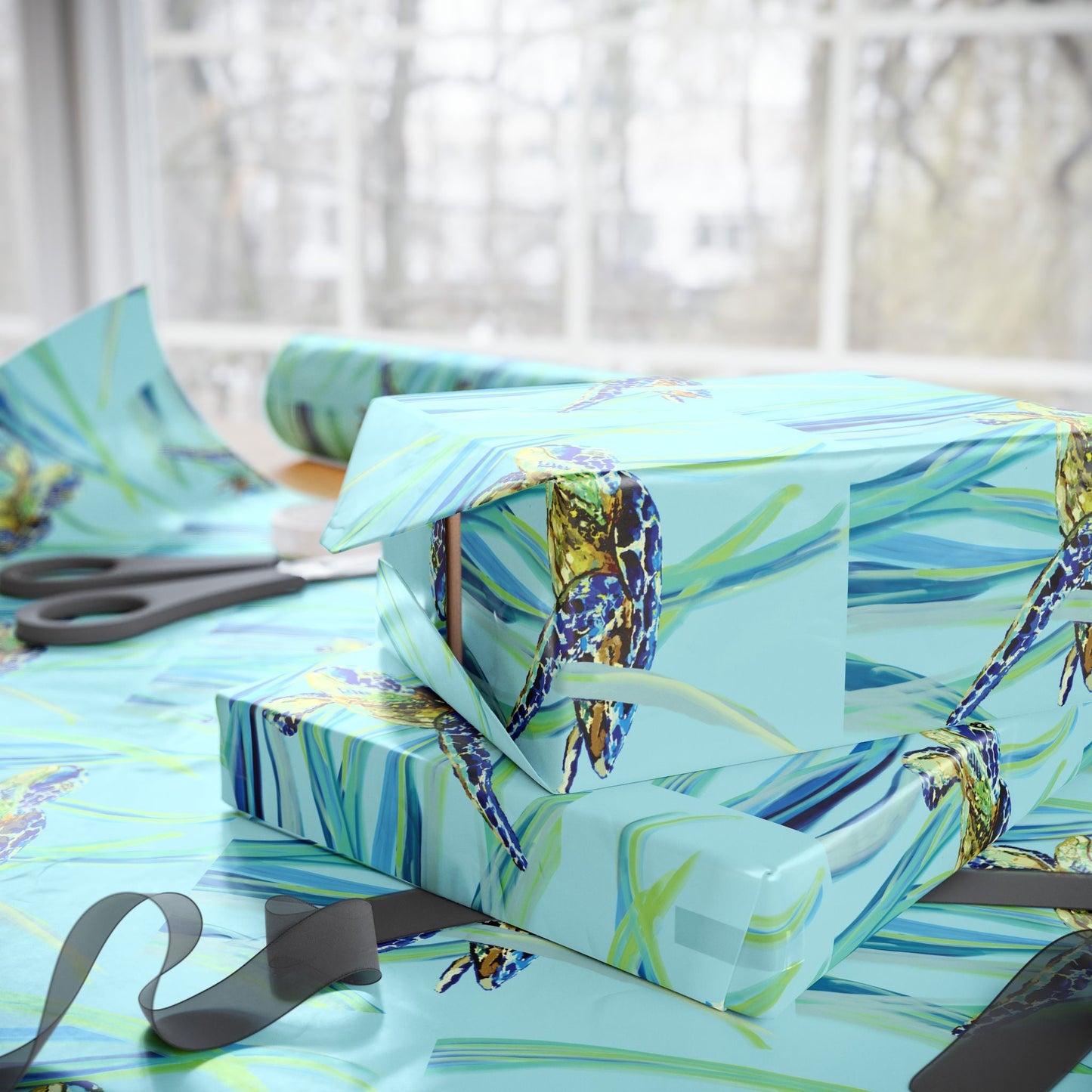 Swimming Sea Turtle Wrapping Paper - Blue Cava