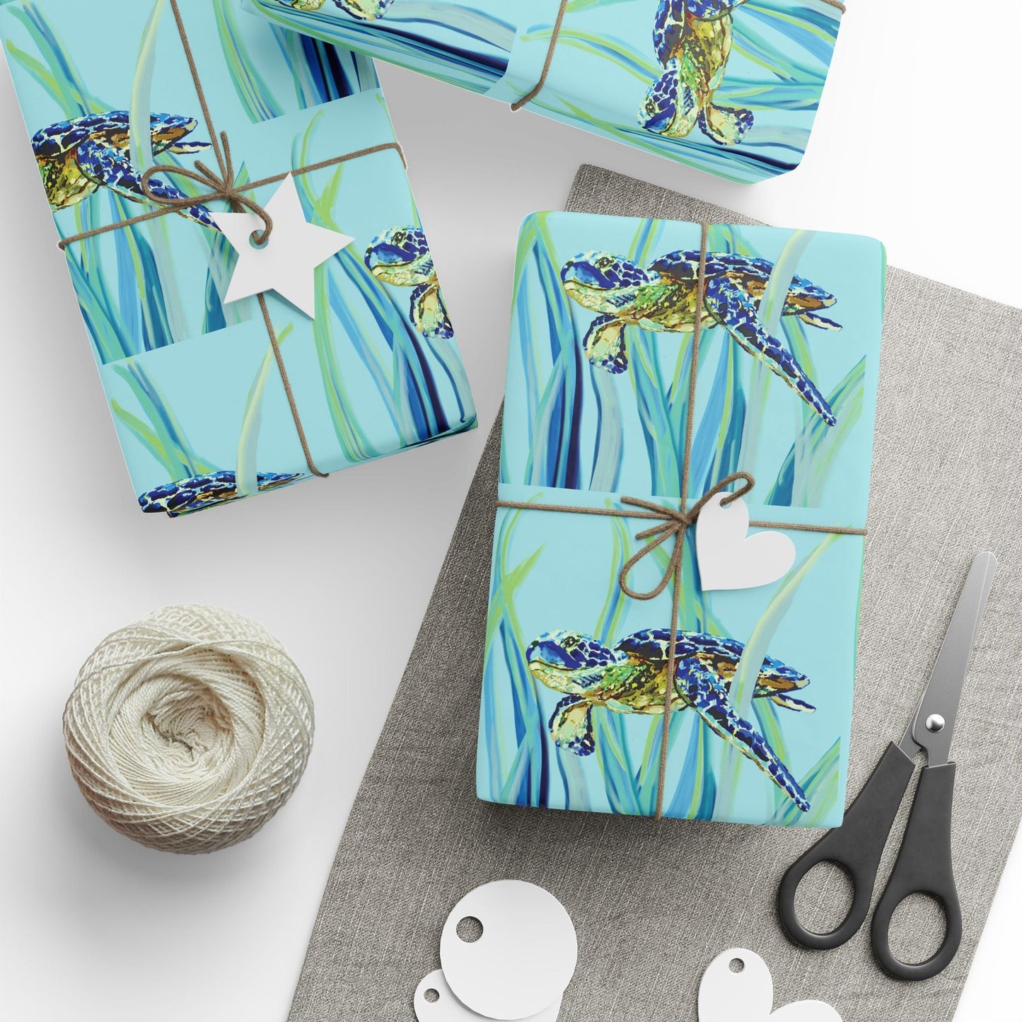 Swimming Sea Turtle Wrapping Paper - Blue Cava