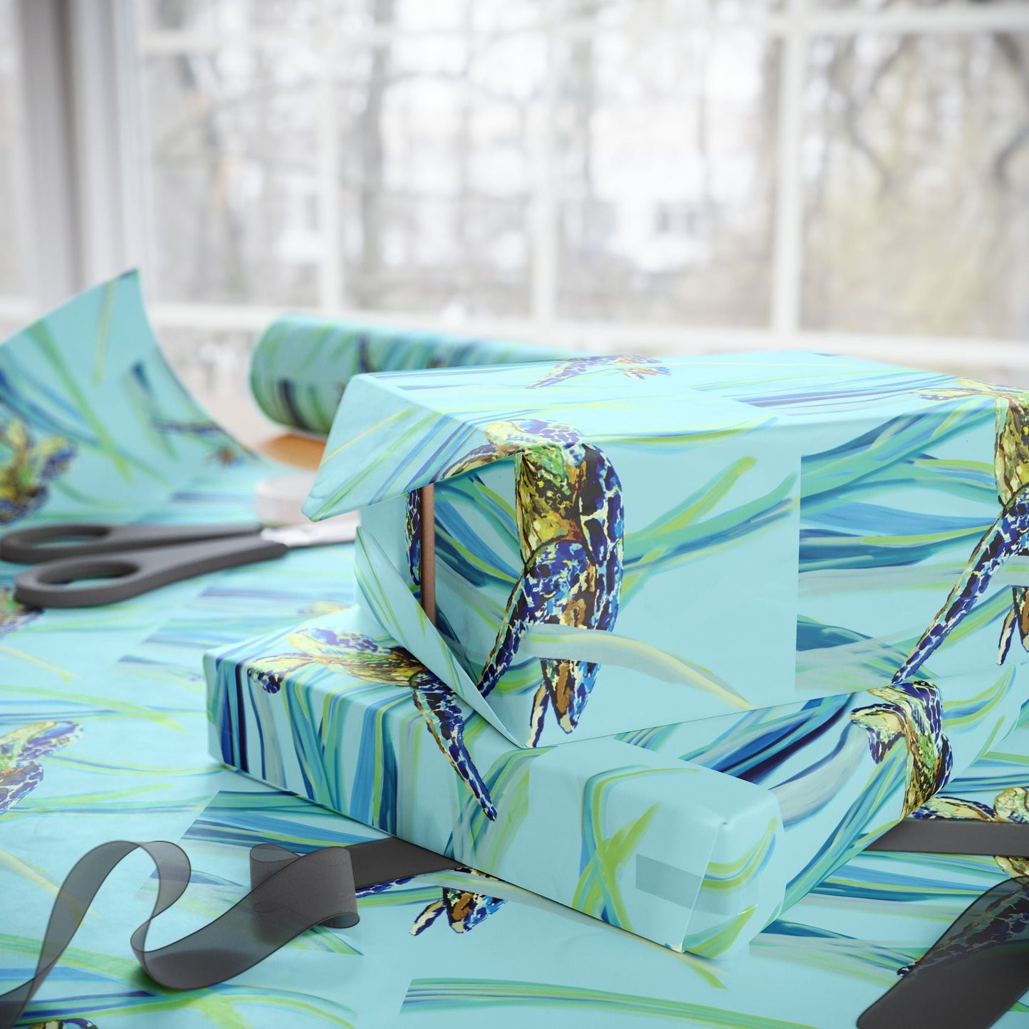 Swimming Sea Turtle Wrapping Paper - Blue Cava