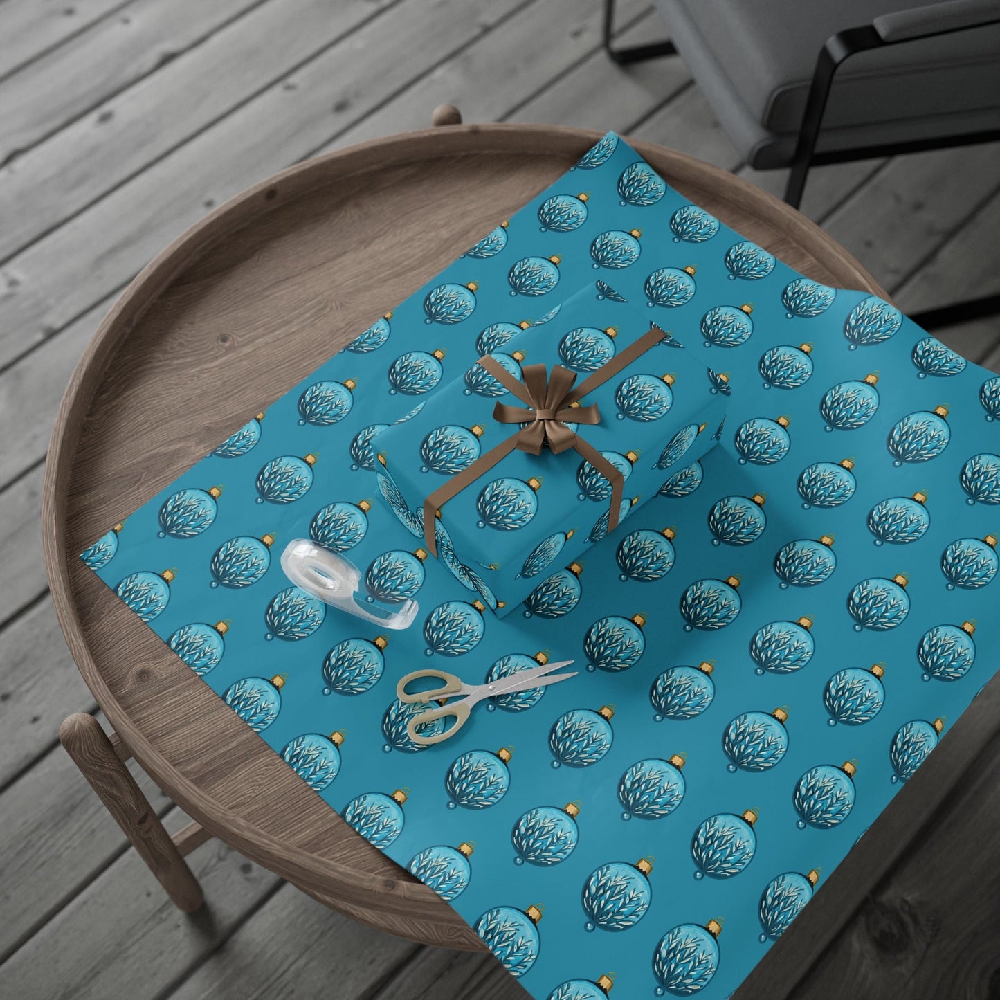 Teal Christmas Ornament Wrapping Papers - Blue Cava