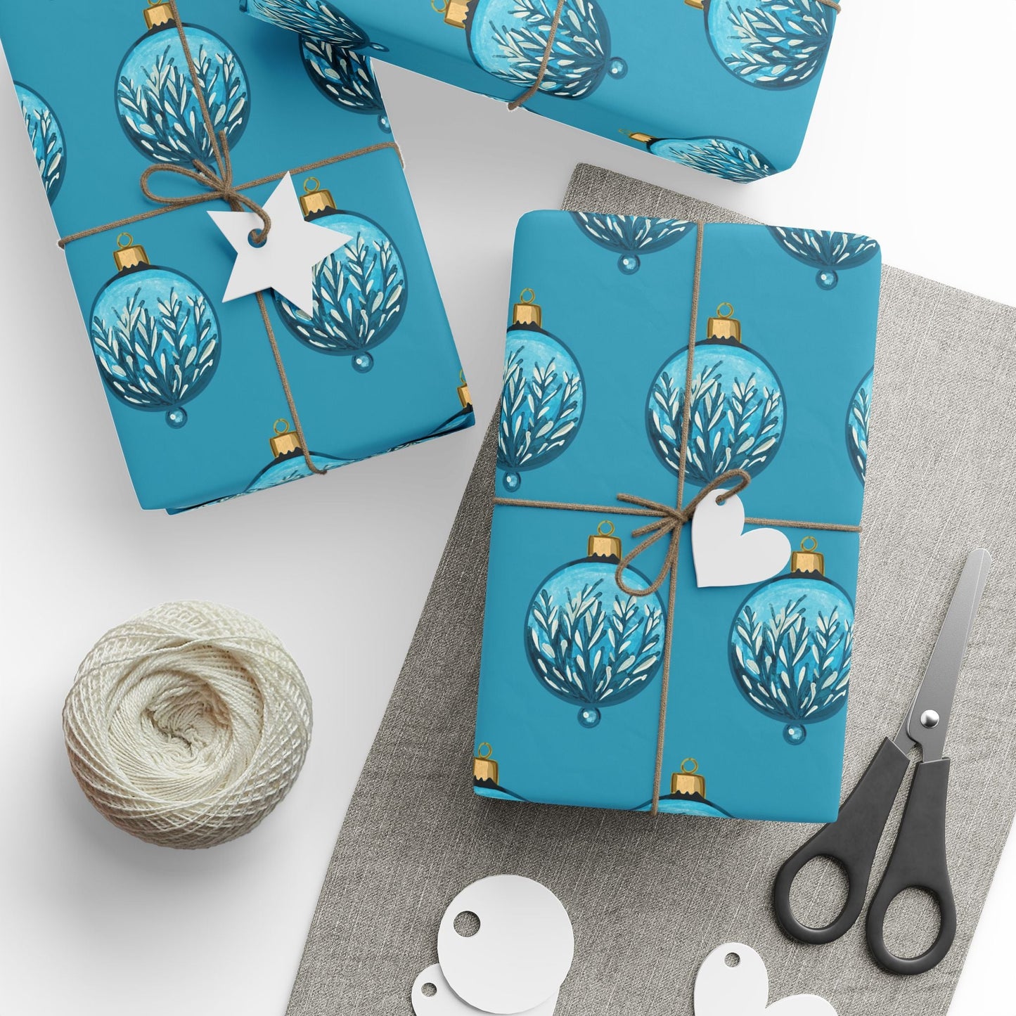 Teal Christmas Ornament Wrapping Papers - Blue Cava