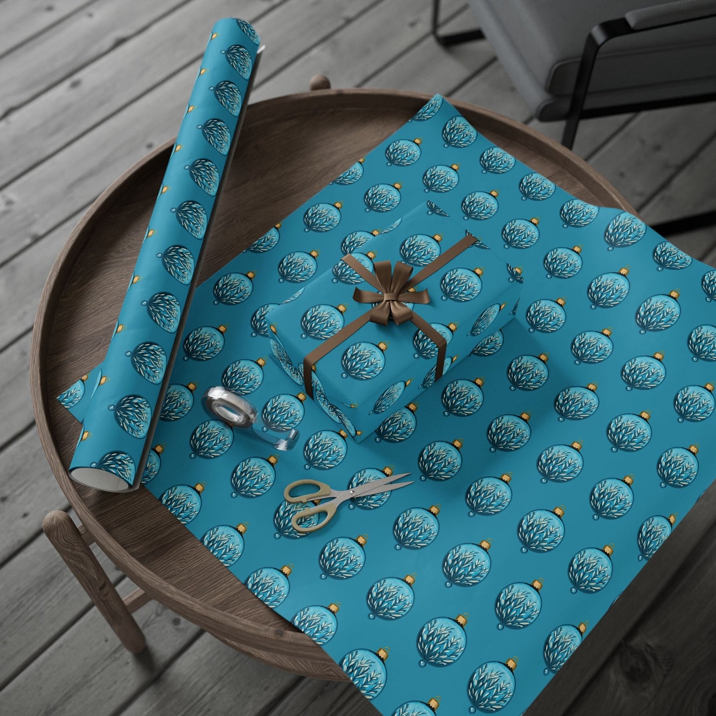 Teal Christmas Ornament Wrapping Papers - Blue Cava