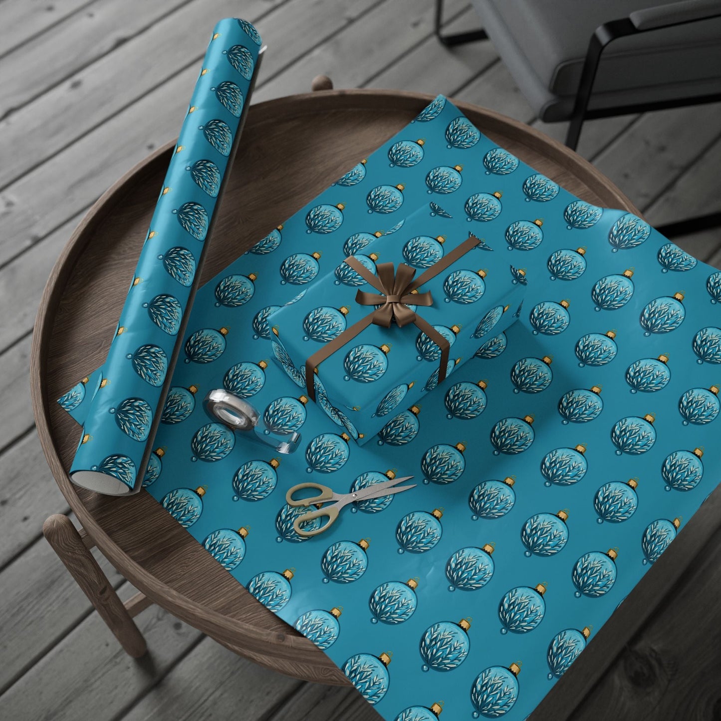 Teal Christmas Ornament Wrapping Papers - Blue Cava