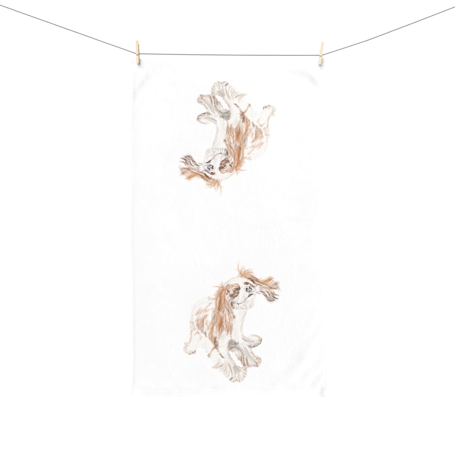 “Teddy” King Charles Puppy Hand Towel (Poly/Cotton) - Blue Cava