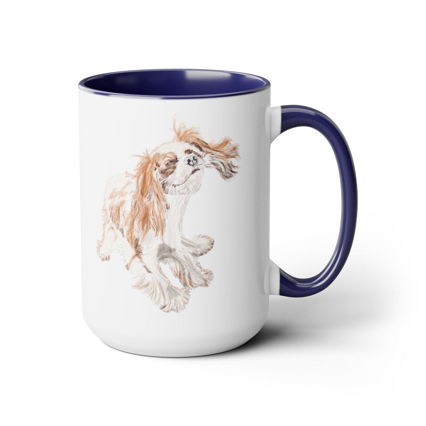 “Teddy” King Charles Puppy Two-Tone Coffee Mugs, 15oz - Blue Cava