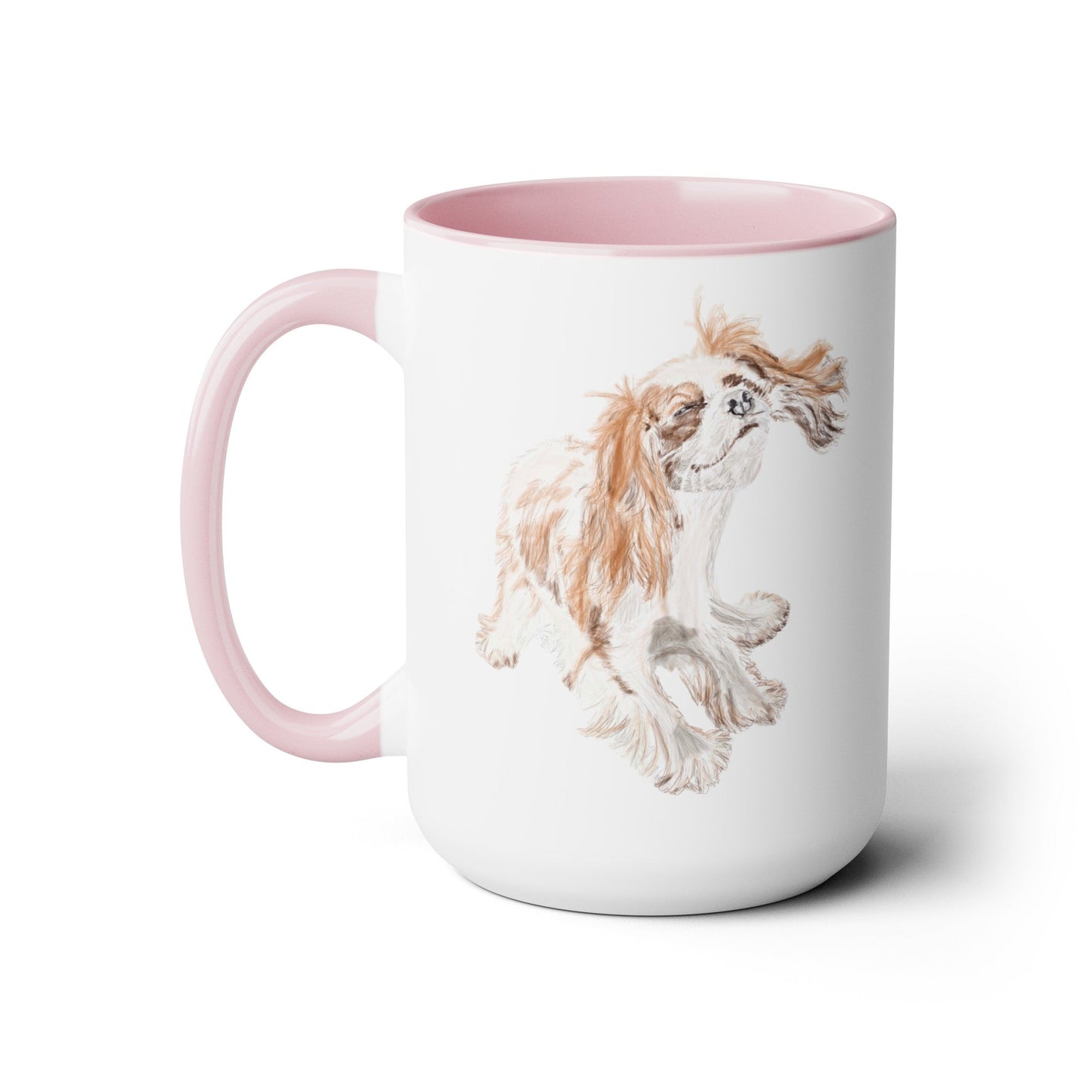 “Teddy” King Charles Puppy Two-Tone Coffee Mugs, 15oz - Blue Cava