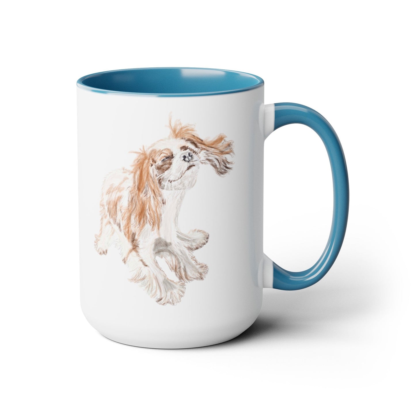 “Teddy” King Charles Puppy Two-Tone Coffee Mugs, 15oz - Blue Cava