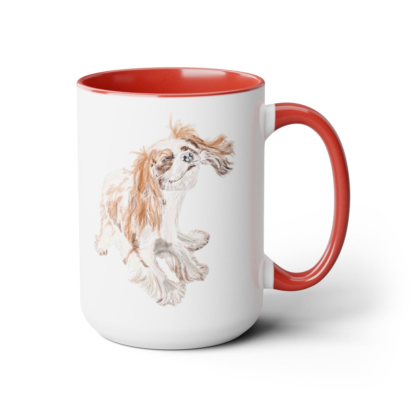 “Teddy” King Charles Puppy Two-Tone Coffee Mugs, 15oz - Blue Cava