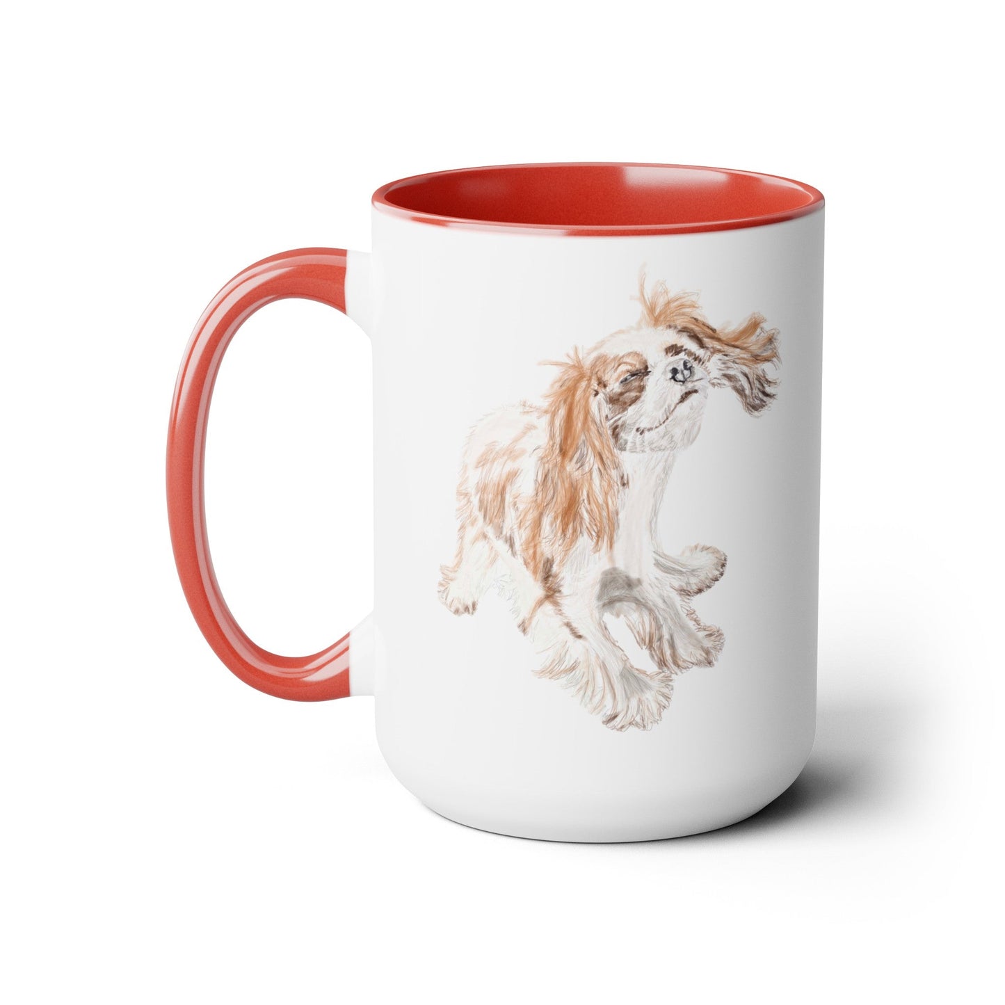 “Teddy” King Charles Puppy Two-Tone Coffee Mugs, 15oz - Blue Cava