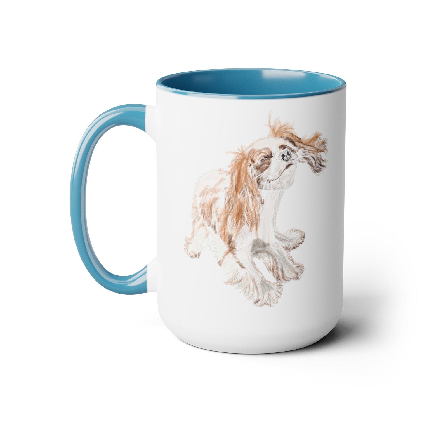 “Teddy” King Charles Puppy Two-Tone Coffee Mugs, 15oz - Blue Cava