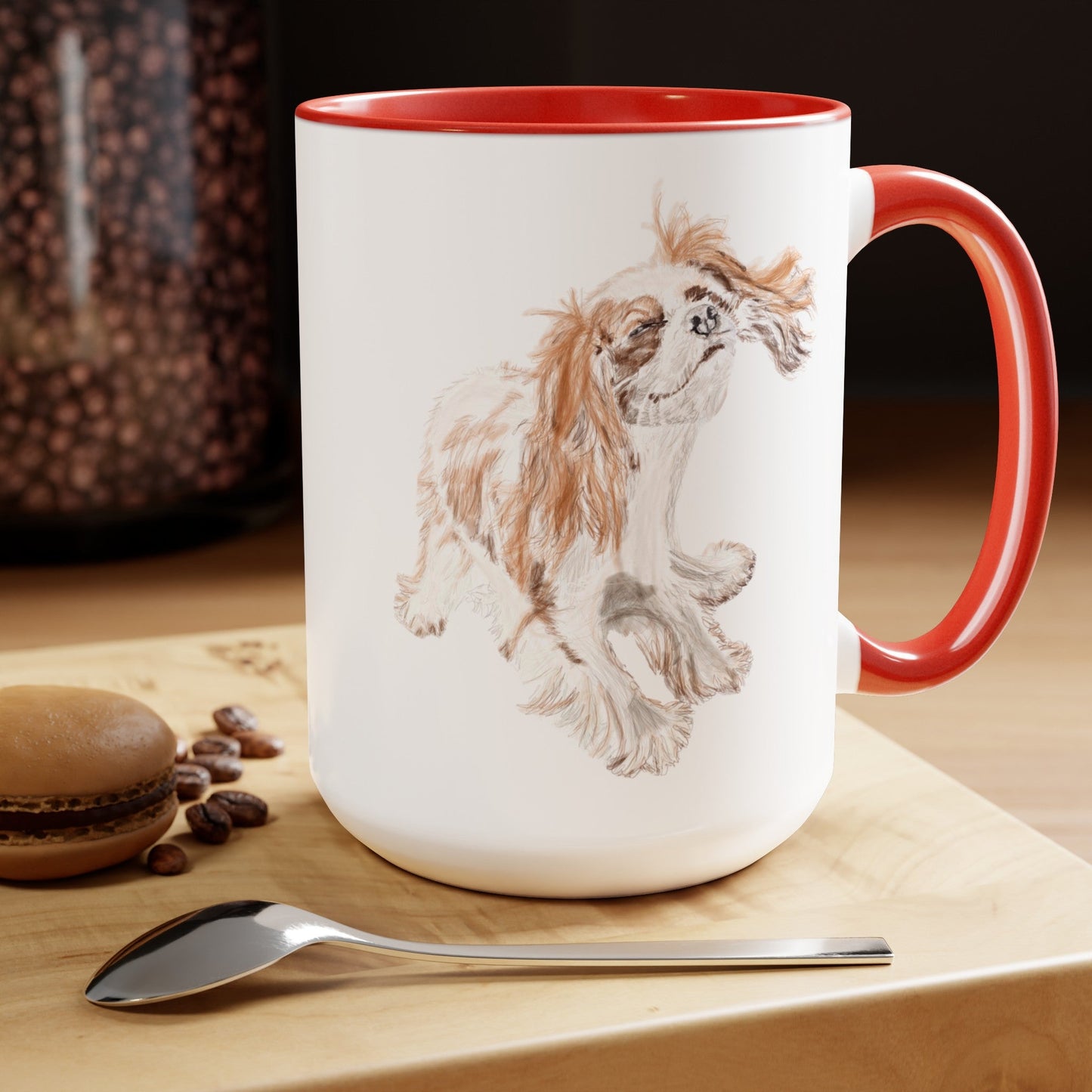 “Teddy” King Charles Puppy Two-Tone Coffee Mugs, 15oz - Blue Cava