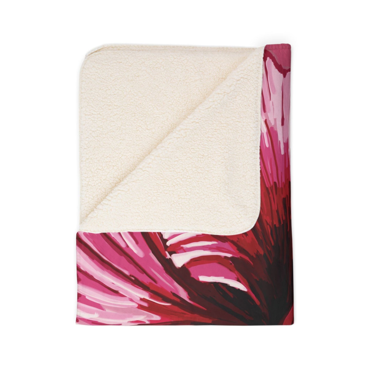 Tropical Floral Hibiscus Fleece Sherpa Blanket - Blue Cava