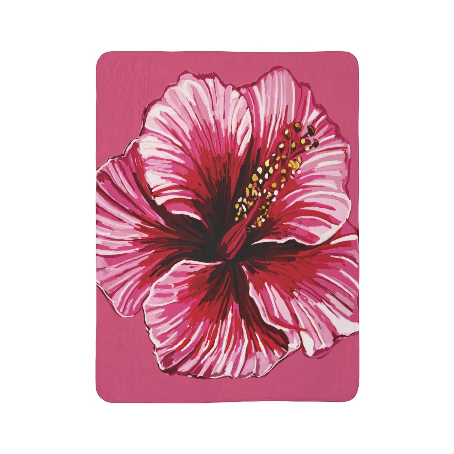 Tropical Floral Hibiscus Fleece Sherpa Blanket - Blue Cava
