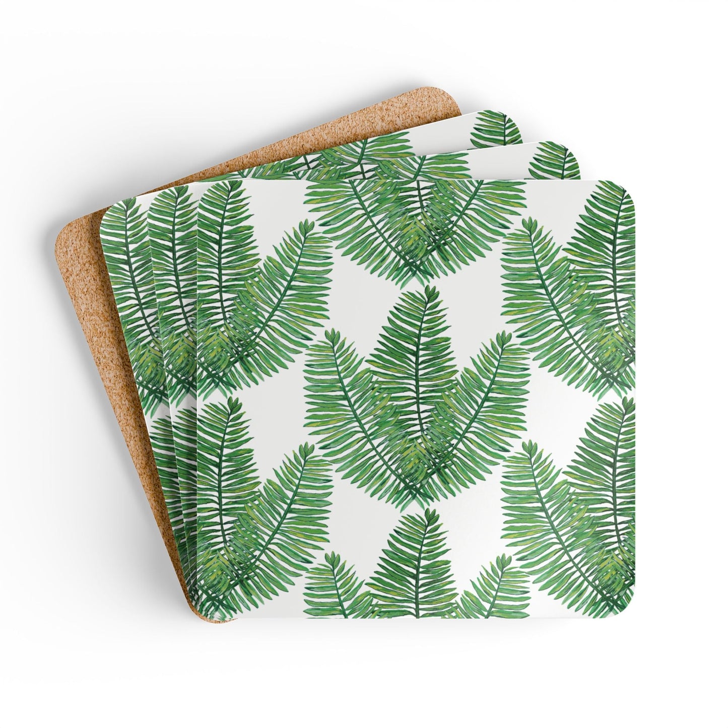 Tropical Leaf Cork Coaster Set - Eco - Friendly Drink Coasters for Home Decor - Blue Cava