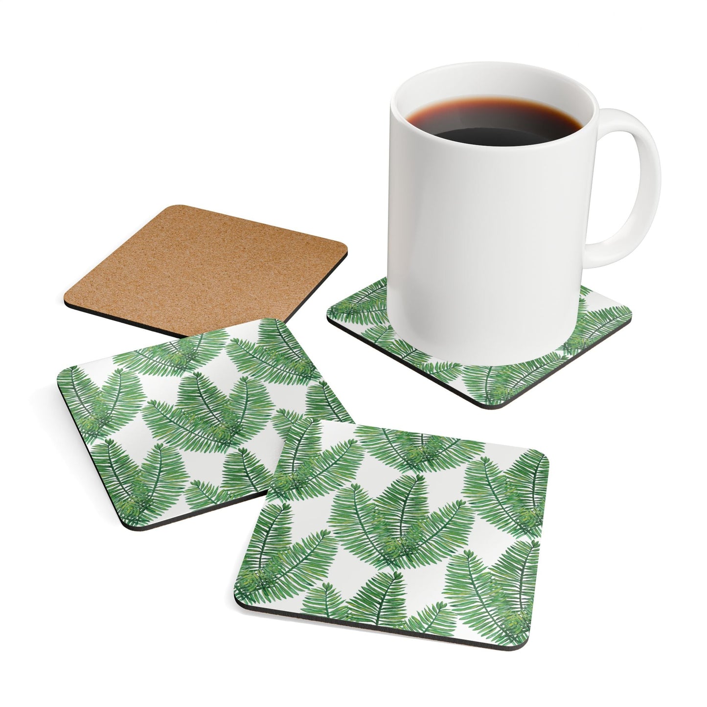 Tropical Leaf Cork Coaster Set - Eco - Friendly Drink Coasters for Home Decor - Blue Cava