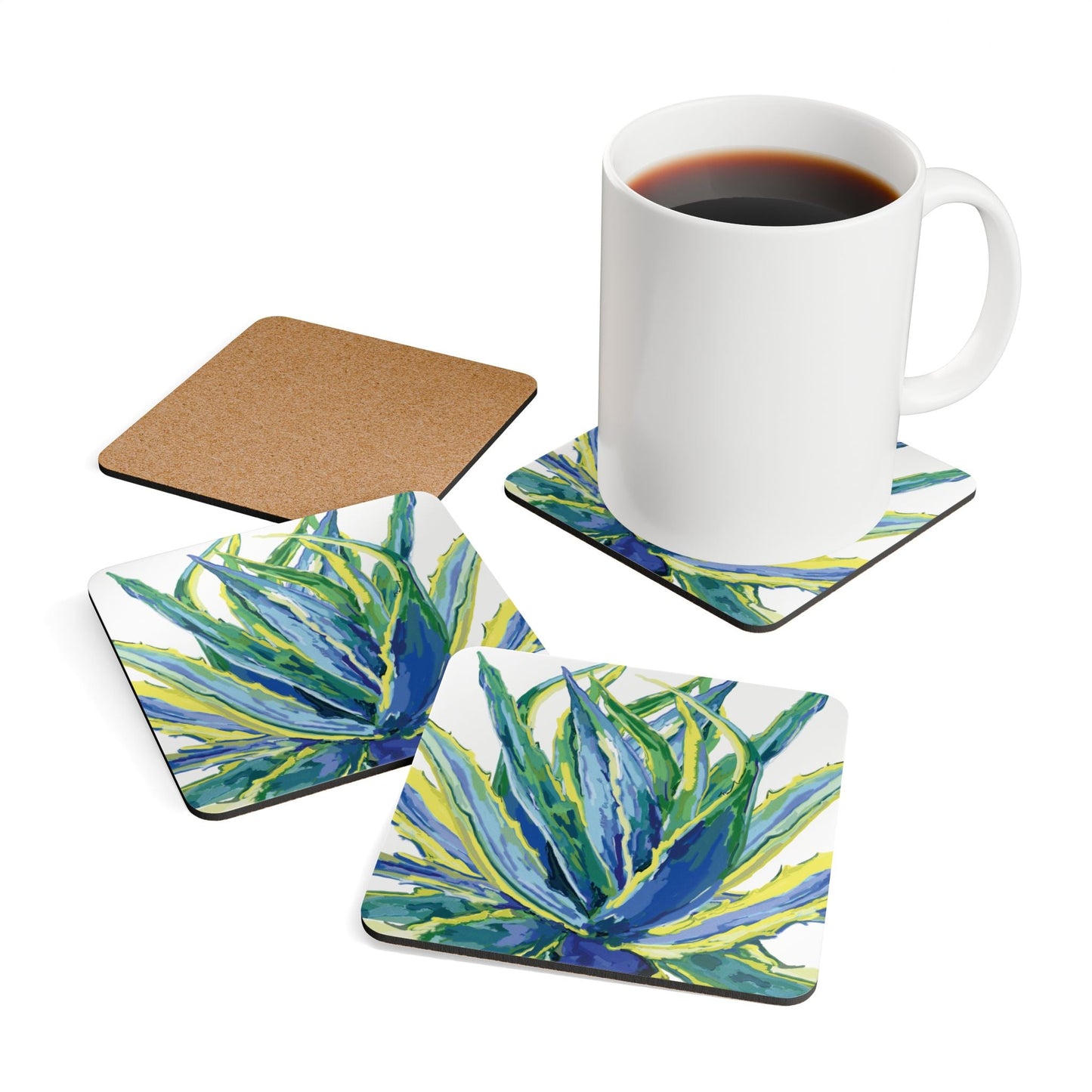 Vibrant Botanical Cork Coaster Set – Eco - Friendly Drink Protectors for Home & Events - Blue Cava