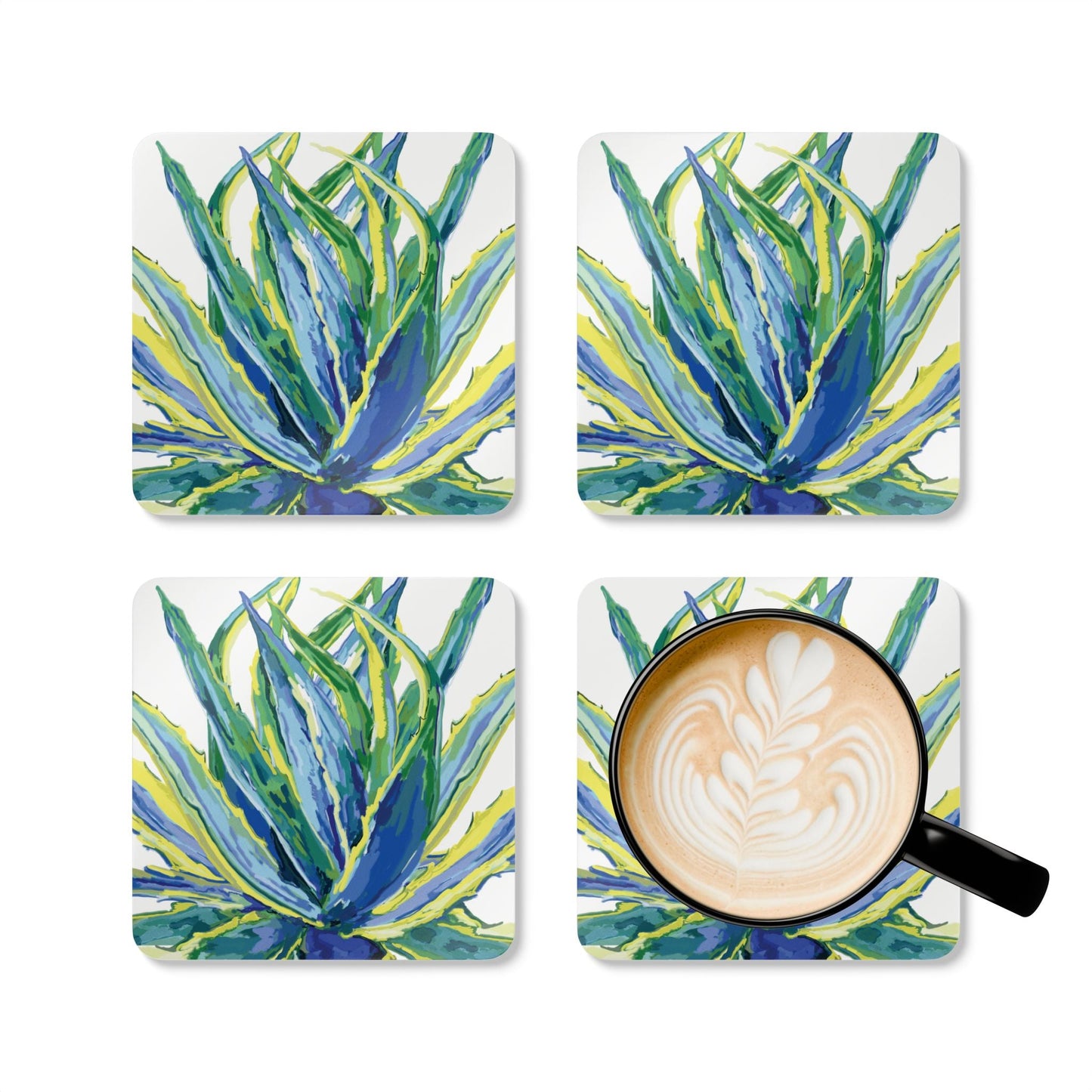 Vibrant Botanical Cork Coaster Set – Eco - Friendly Drink Protectors for Home & Events - Blue Cava