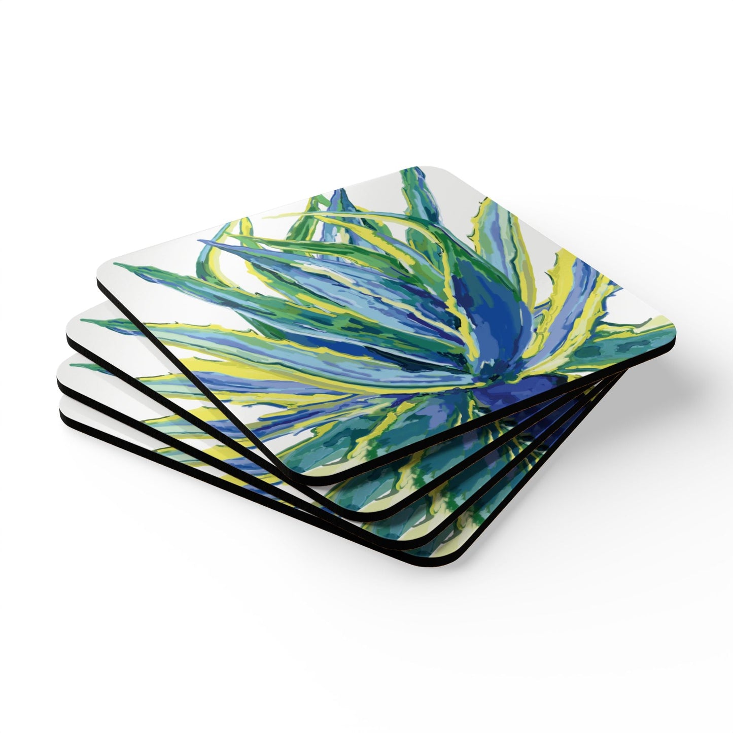 Vibrant Botanical Cork Coaster Set – Eco - Friendly Drink Protectors for Home & Events - Blue Cava