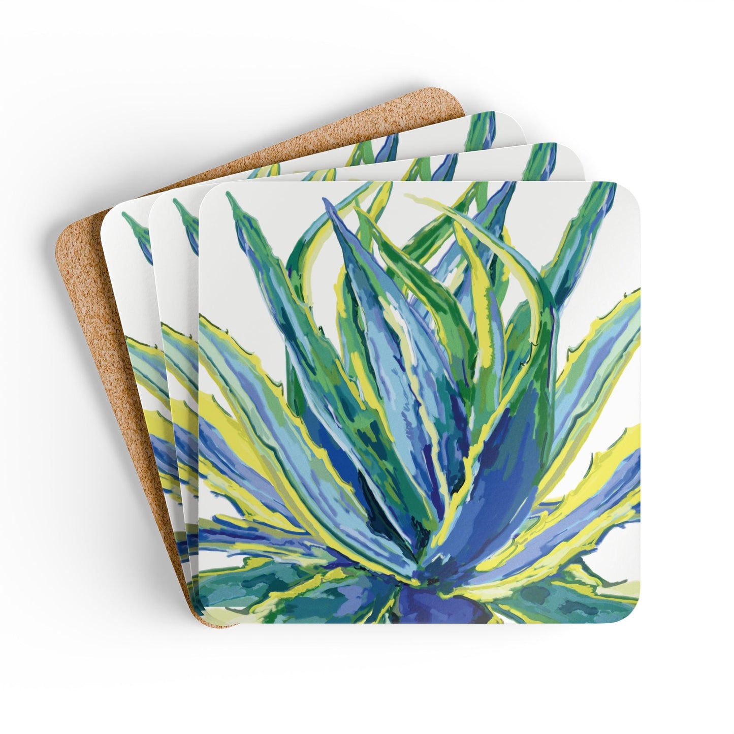Vibrant Botanical Cork Coaster Set – Eco - Friendly Drink Protectors for Home & Events - Blue Cava