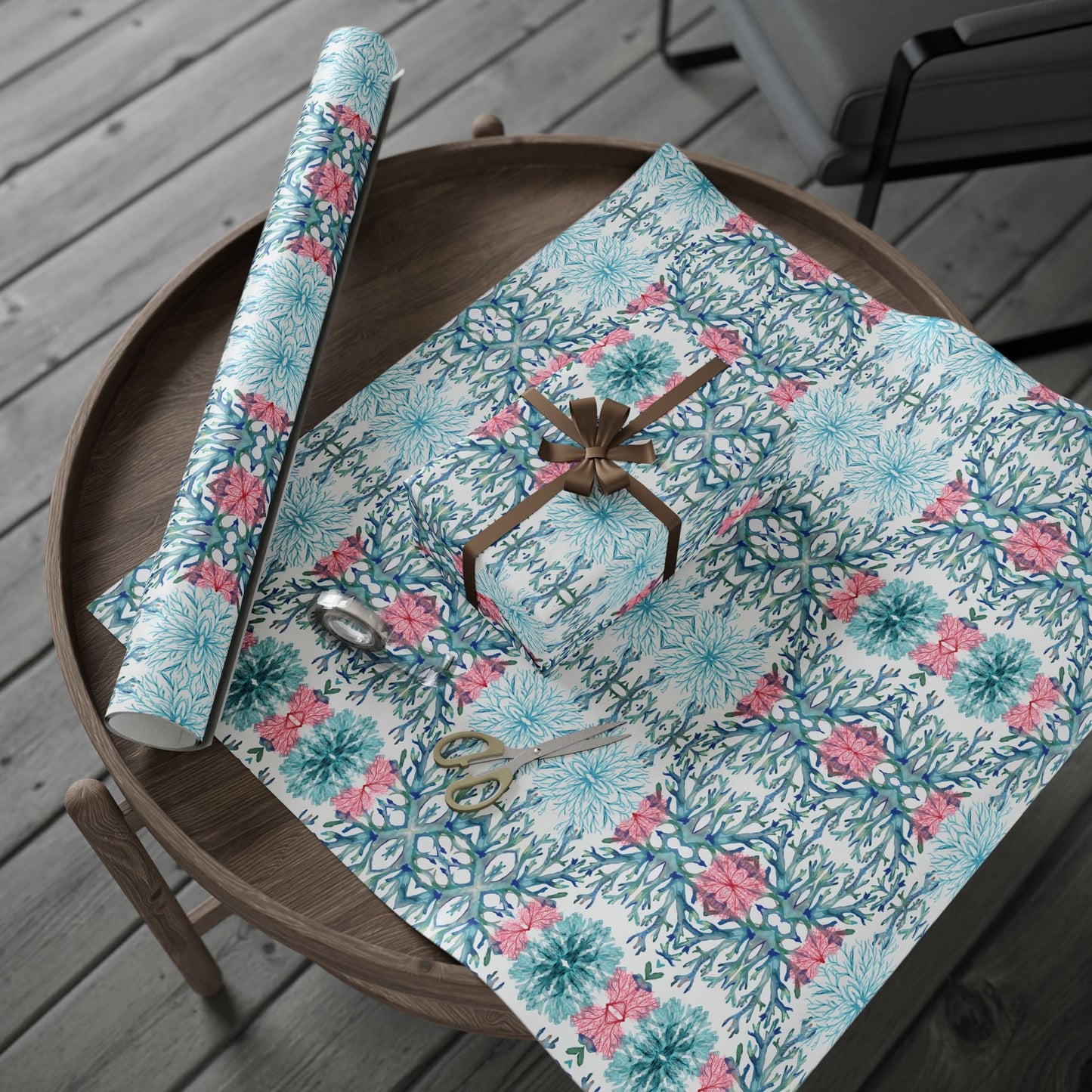 Vibrant Coral Wrapping Paper - Colorful, Eco - Friendly Wrapping Paper - Blue Cava