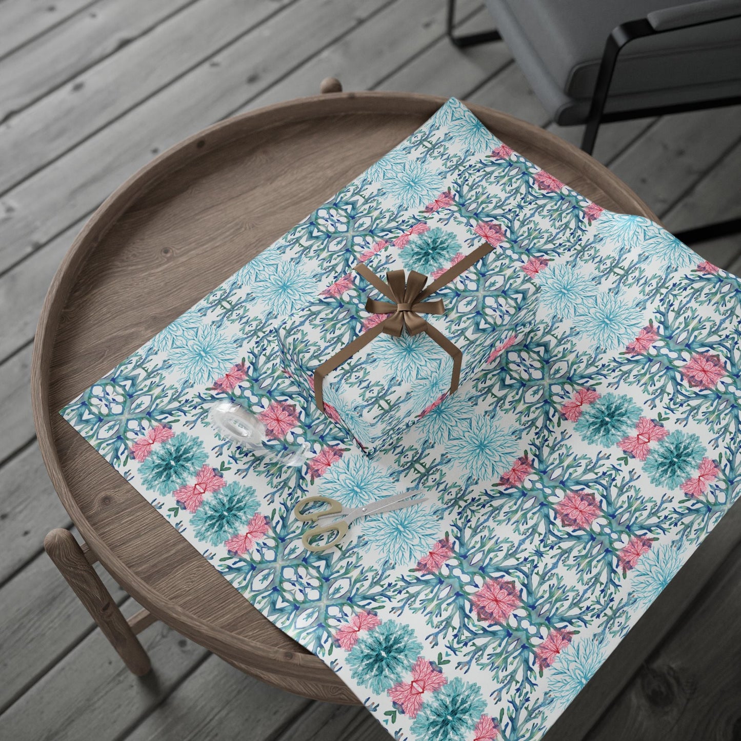 Vibrant Coral Wrapping Paper - Colorful, Eco - Friendly Wrapping Paper - Blue Cava