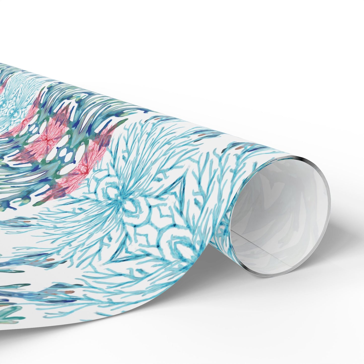 Vibrant Coral Wrapping Paper - Colorful, Eco - Friendly Wrapping Paper - Blue Cava