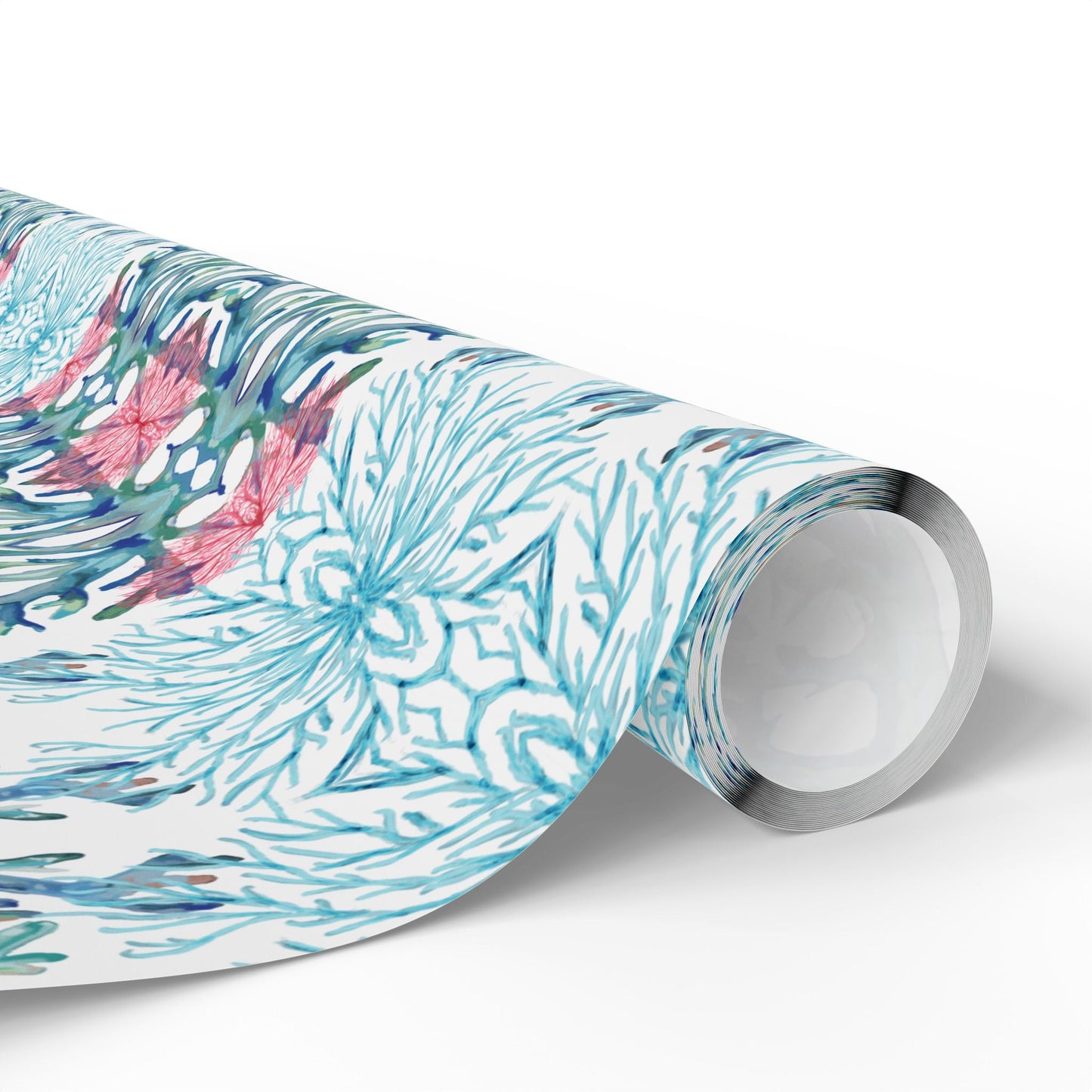 Vibrant Coral Wrapping Paper - Colorful, Eco - Friendly Wrapping Paper - Blue Cava