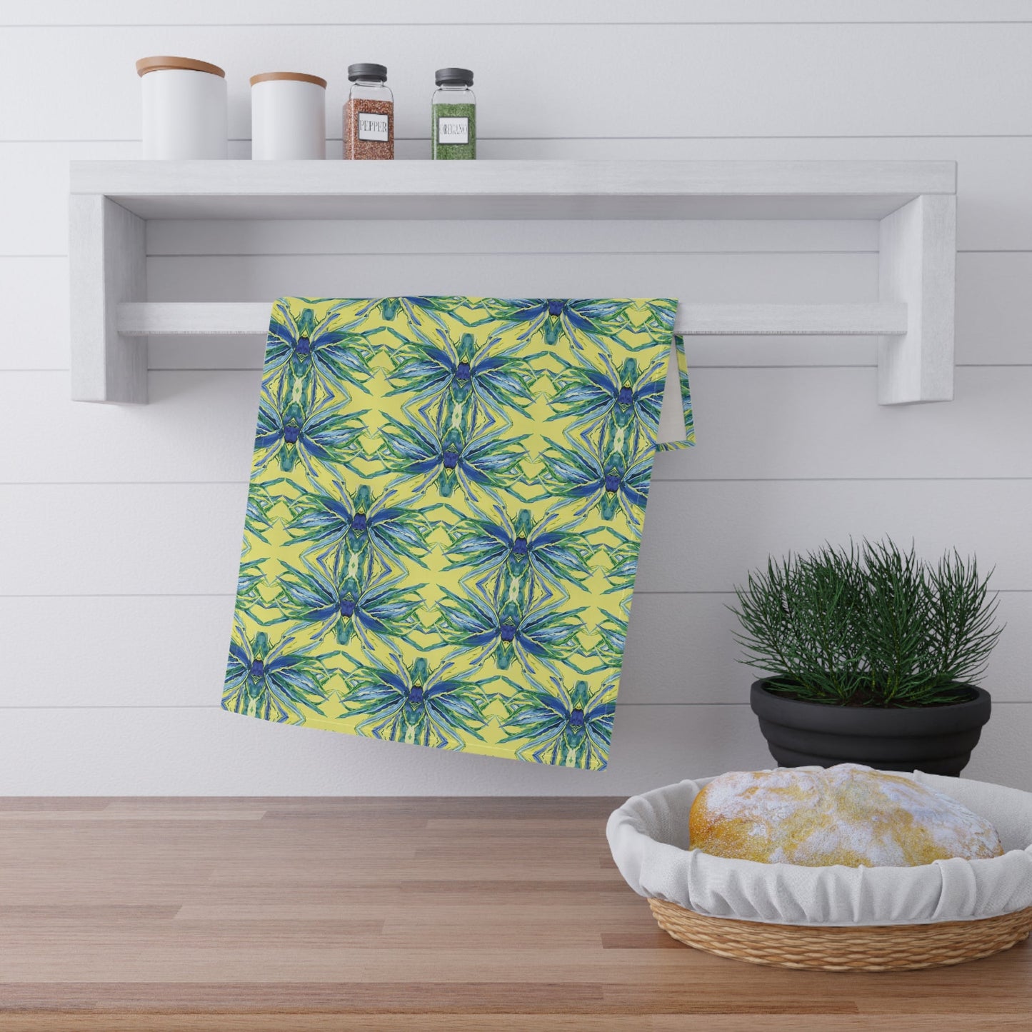 Vibrant Floral Kitchen Tea Towels - Eco - Friendly - Blue Cava