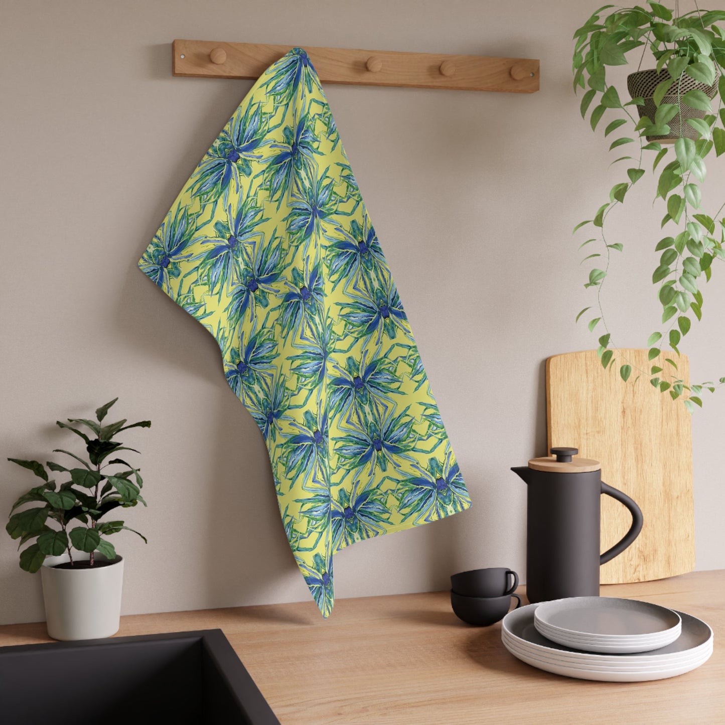 Vibrant Floral Kitchen Tea Towels - Eco - Friendly - Blue Cava