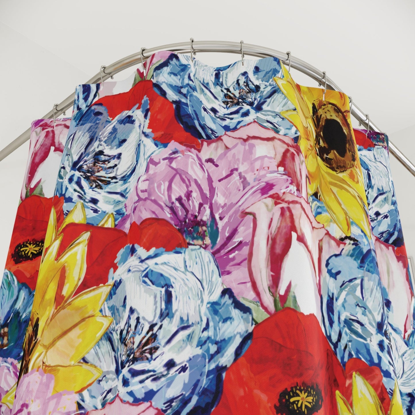 Vibrant Floral Shower Curtain - Brighten Your Bathroom Decor - Blue Cava