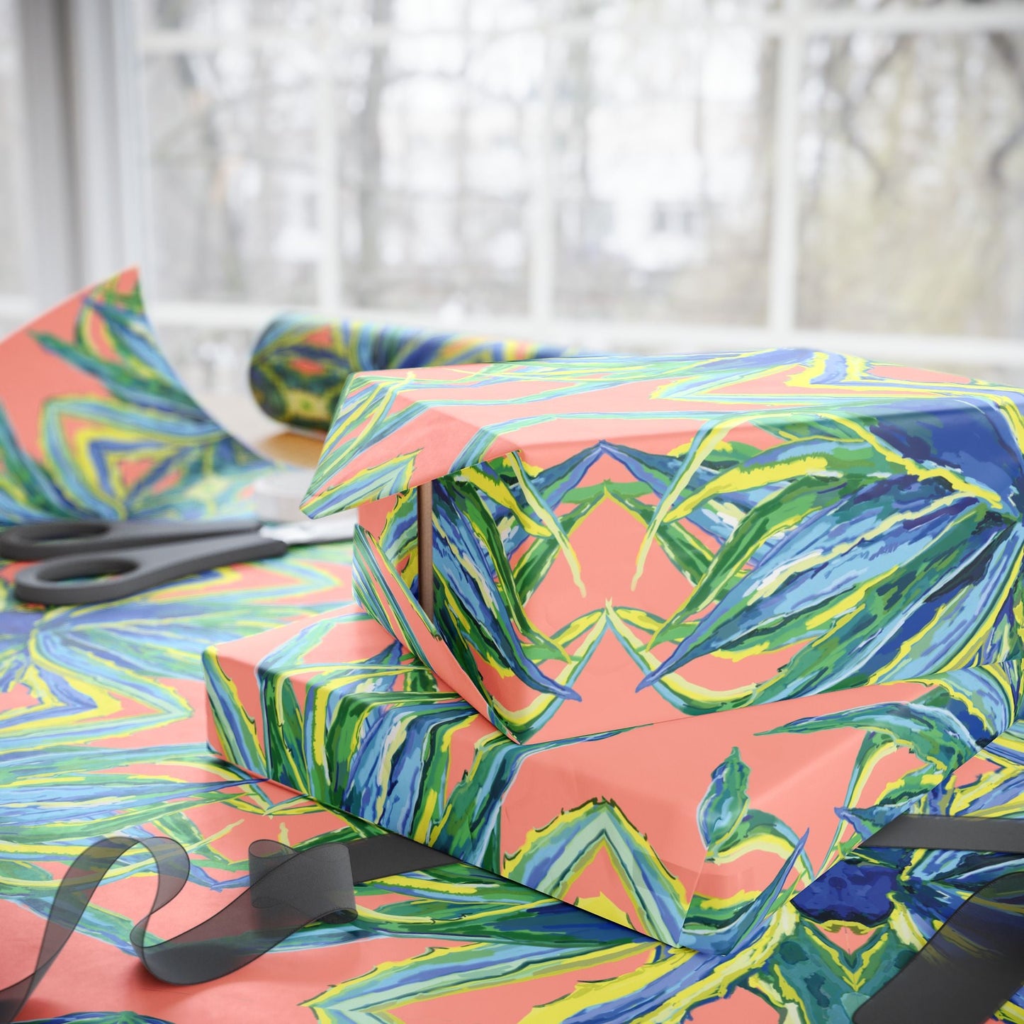 Vibrant Floral Wrapping Paper - Eco - Friendly Gift Wrap - Blue Cava
