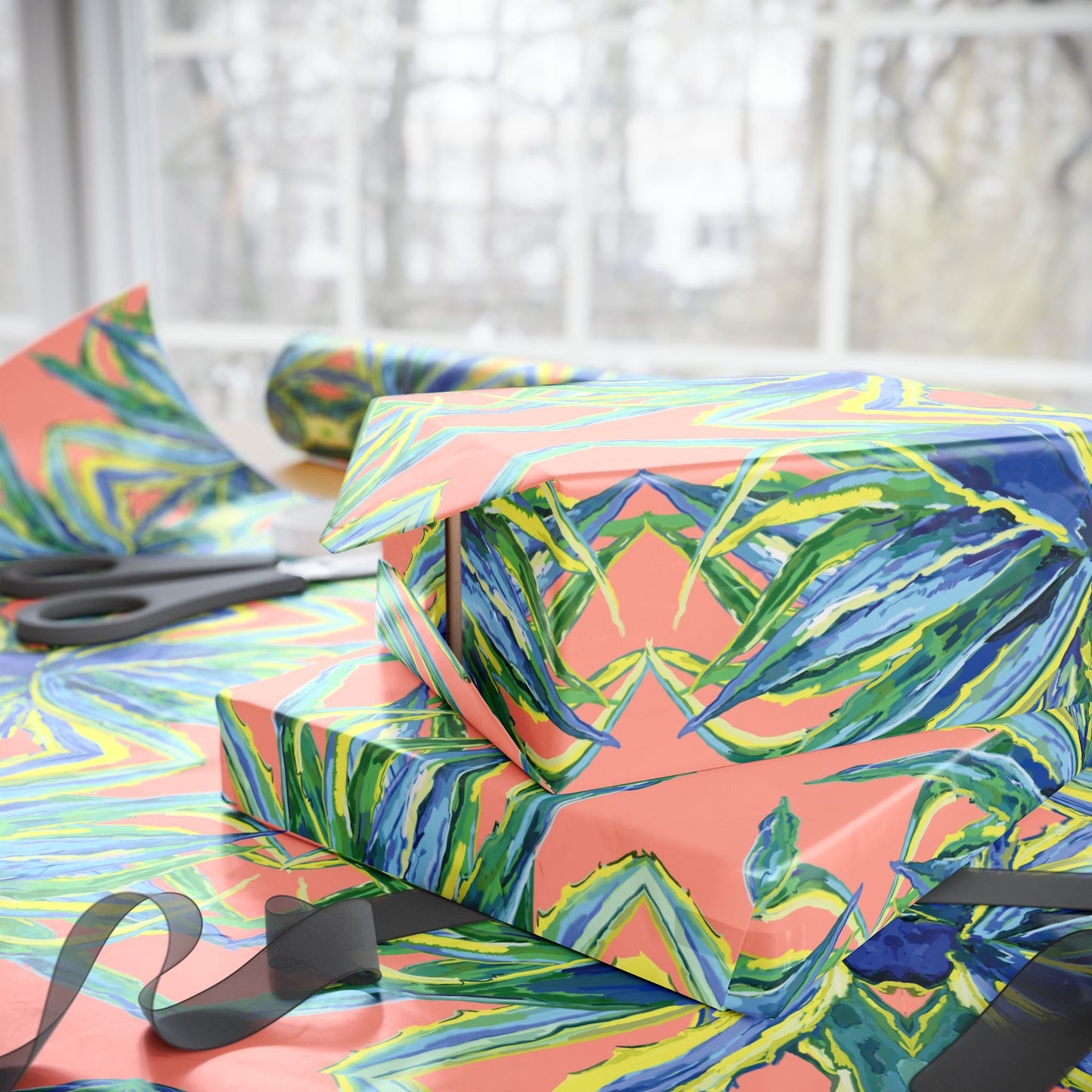 Vibrant Floral Wrapping Paper - Eco - Friendly Gift Wrap - Blue Cava