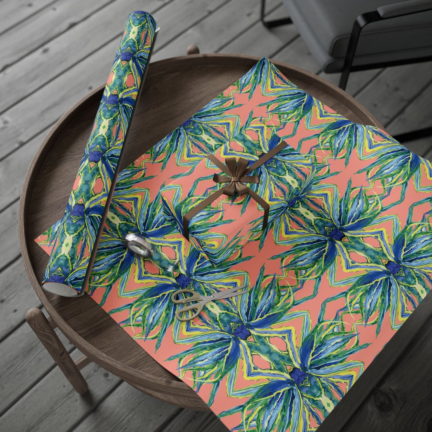 Vibrant Floral Wrapping Paper - Eco - Friendly Gift Wrap - Blue Cava