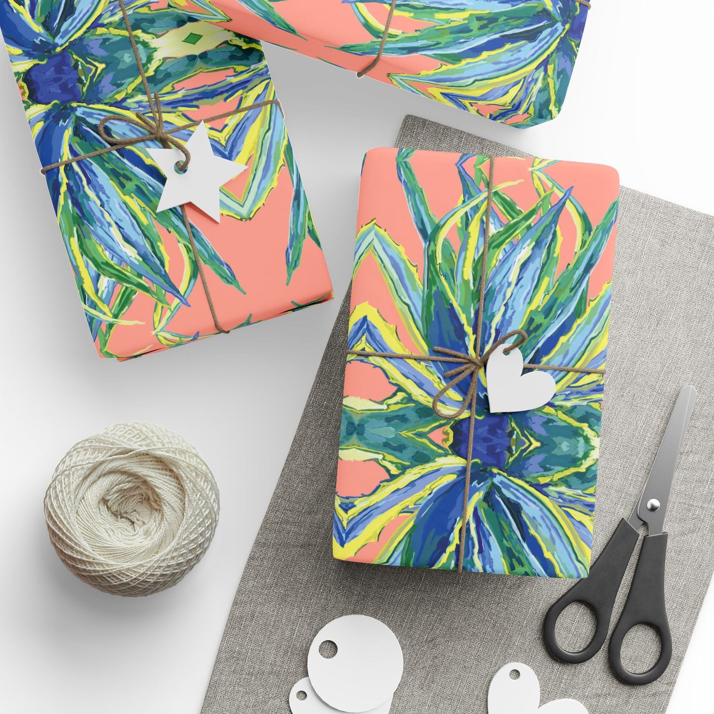 Vibrant Floral Wrapping Paper - Eco - Friendly Gift Wrap - Blue Cava