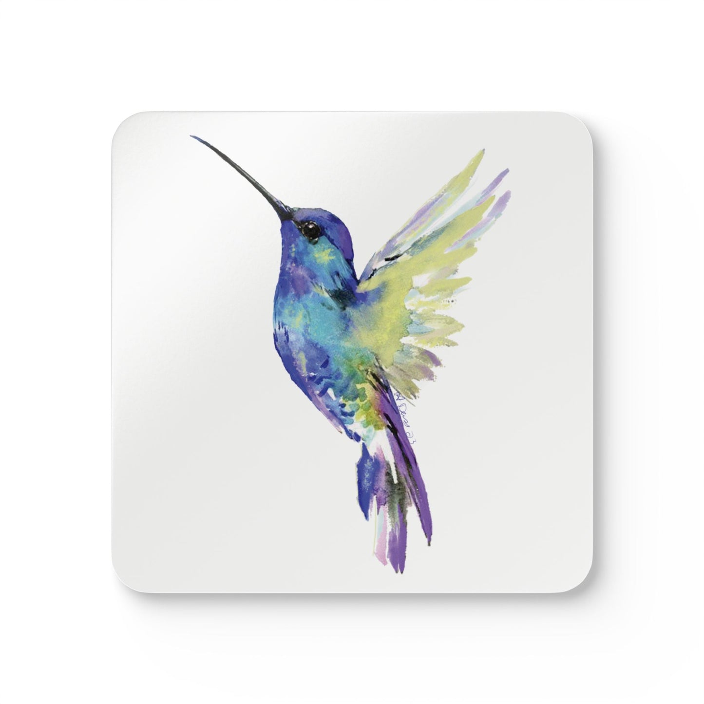 Vibrant Hummingbird Cork Coaster Set - Eco - Friendly Drinkware Decor - Blue Cava