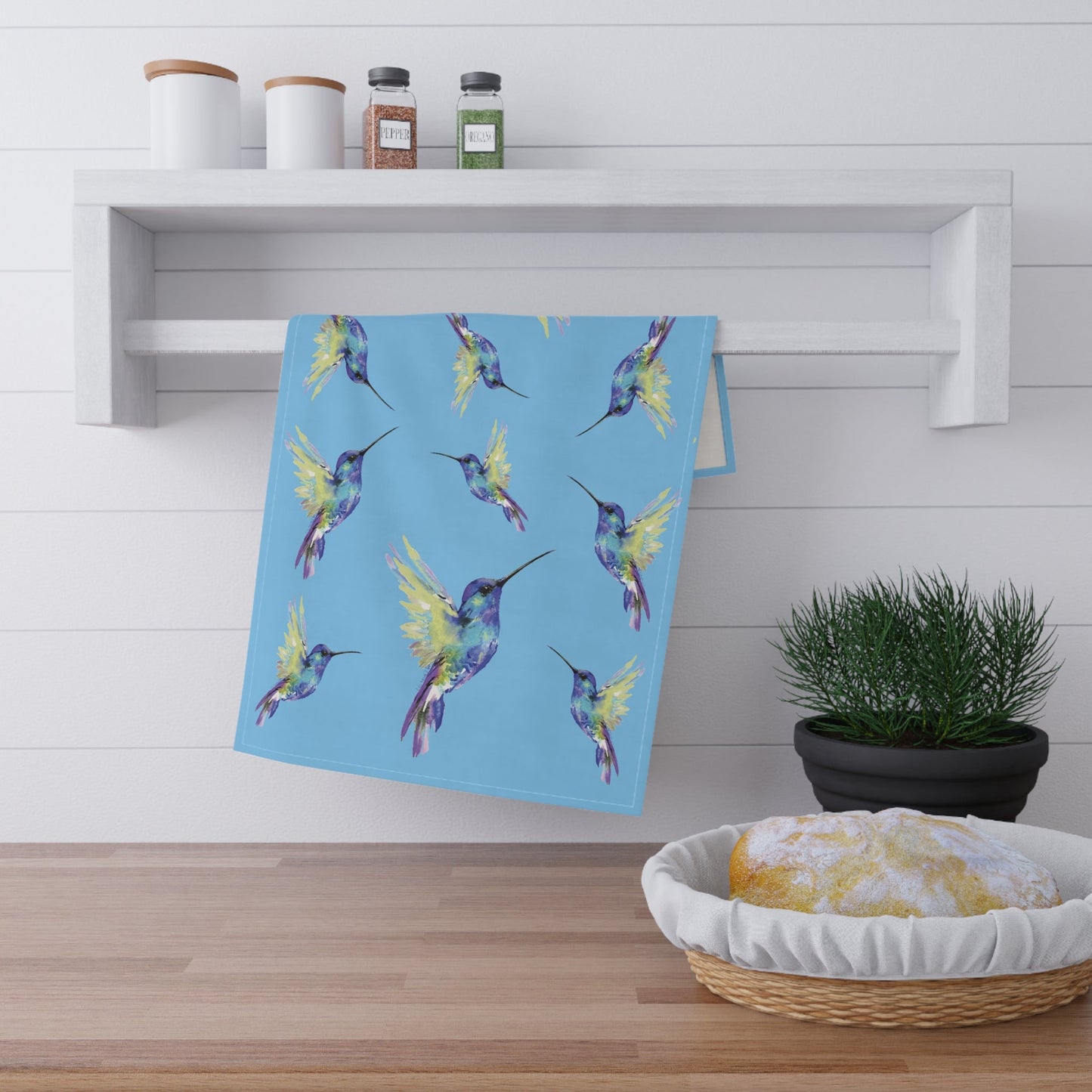 Vibrant Hummingbird Kitchen Tea Towels - Blue Cava