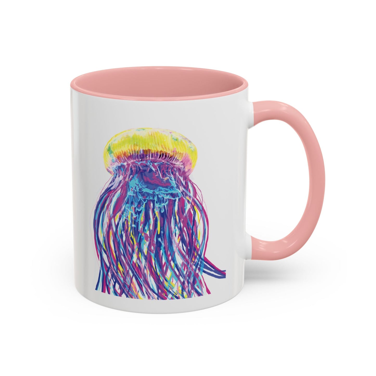 Vibrant Jellyfish Accent Coffee Mug - Colorful Marine Life Drinkware - Blue Cava