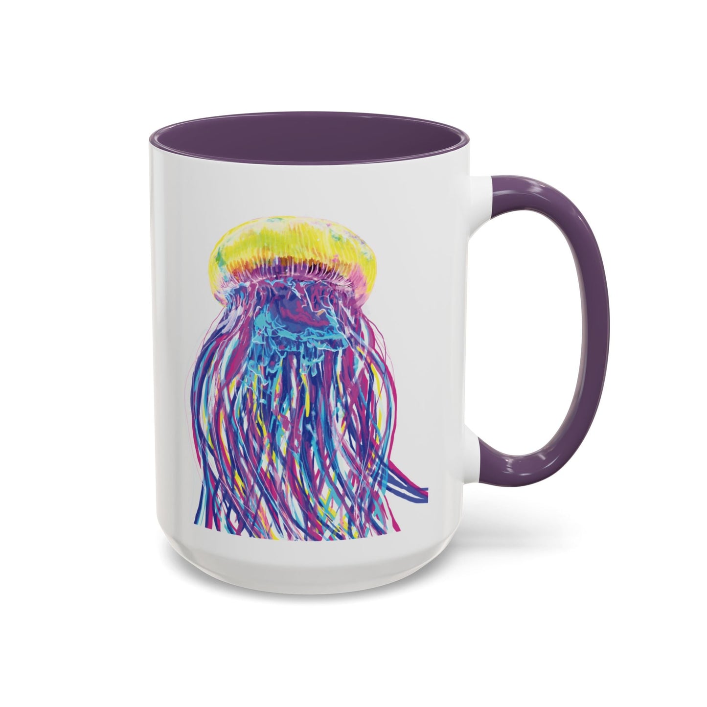 Vibrant Jellyfish Accent Coffee Mug - Colorful Marine Life Drinkware - Blue Cava