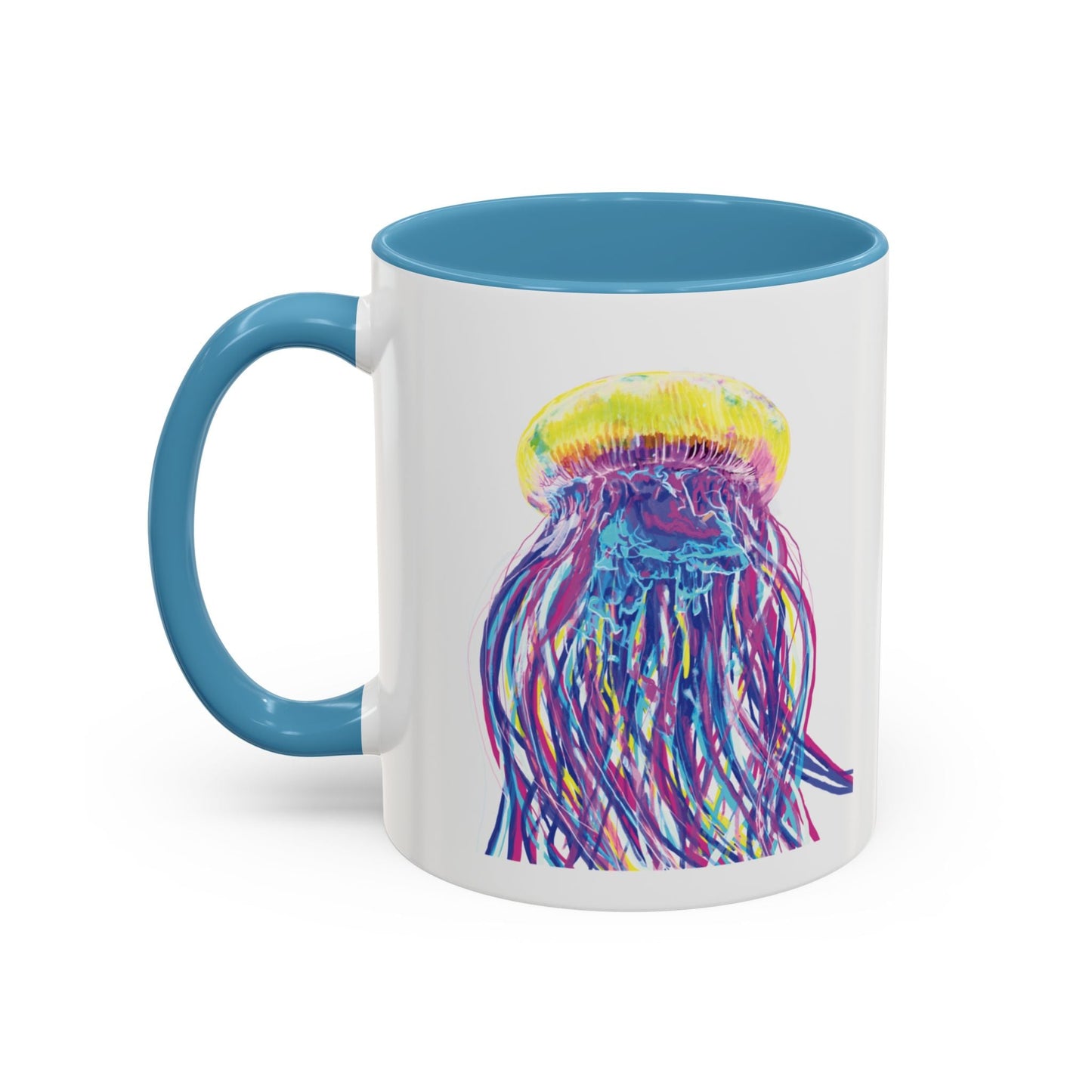 Vibrant Jellyfish Accent Coffee Mug - Colorful Marine Life Drinkware - Blue Cava