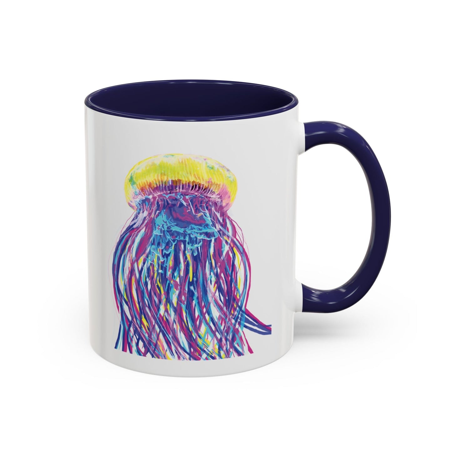 Vibrant Jellyfish Accent Coffee Mug - Colorful Marine Life Drinkware - Blue Cava
