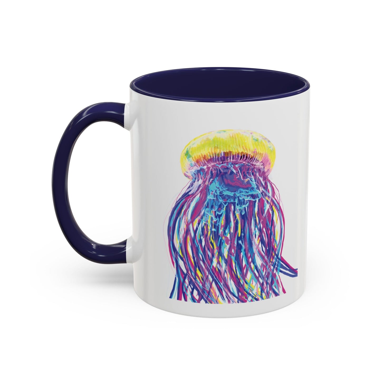 Vibrant Jellyfish Accent Coffee Mug - Colorful Marine Life Drinkware - Blue Cava